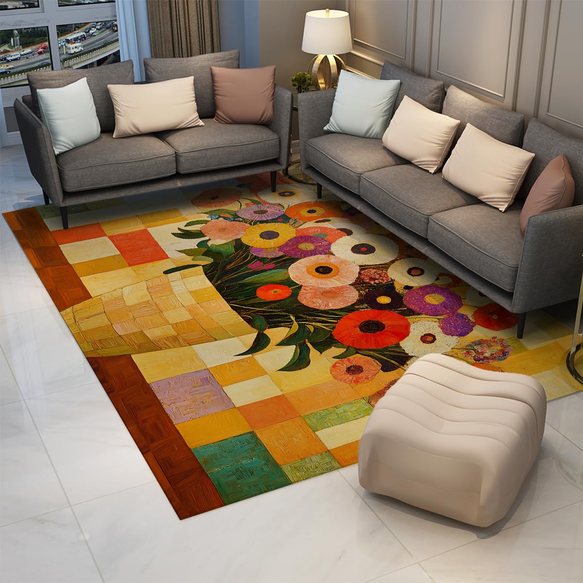 Carpette coloré à fleurs bohèmes 100x150 pour décoration chambre et lit