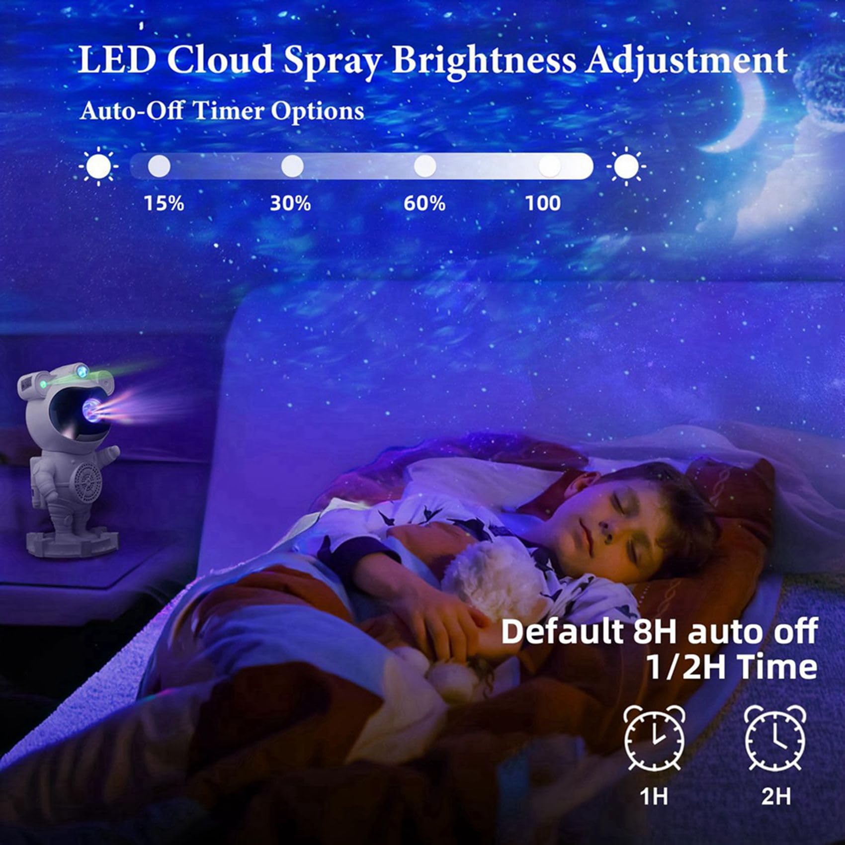2X Veilleuse Projecteur D'Étoiles Astronaute avec Haut-Parleur Bluetooth, Minuterie, Télécommande - Idéal pour la Chambre et Les Cadeaux