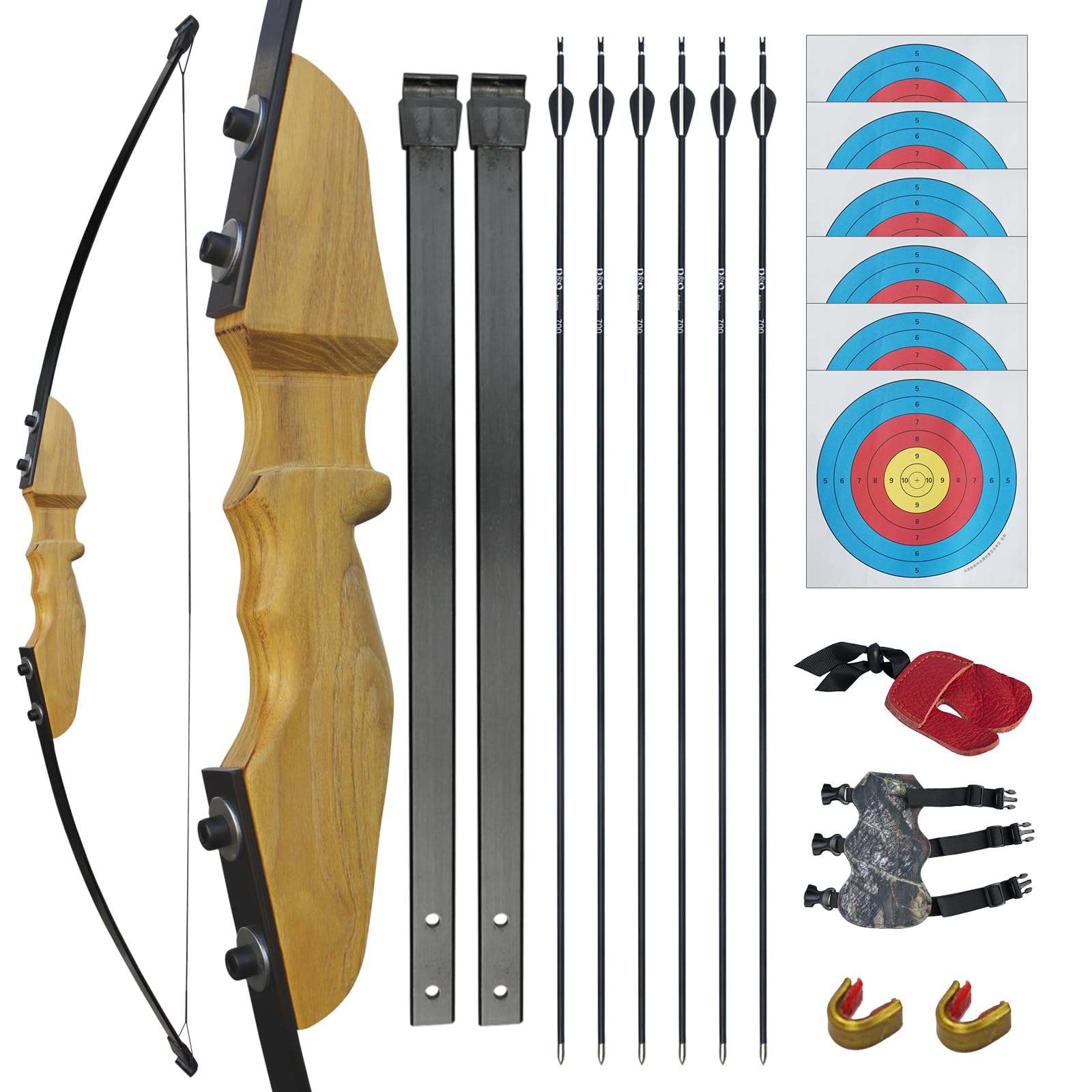 D&Q Wooden Bow and Arrow Set for Beginners Adults Youth,Handmade Wooden Bow and Arrows, Archery Bow Set Right Handed for Practice Target Game