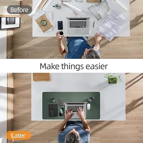 Miniatura 6 de YSAGi Tapete de escritorio de oficina, 23.6 x 13.7 pulgadas, ultra fino, impermeable, de piel sintética, protector de escritorio para teclado,
