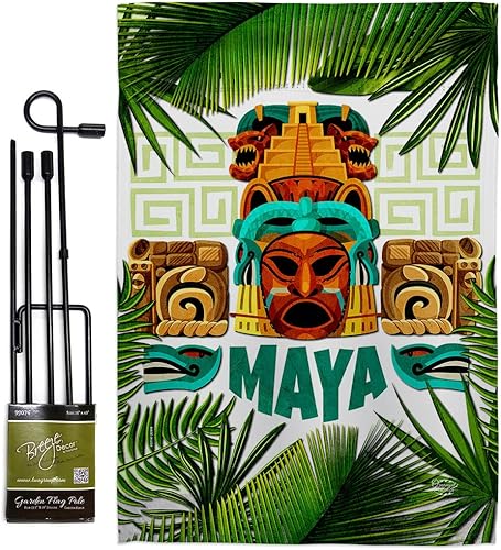 Ornament Collection Maya - Juego de banderas de jardín con soporte Regional Mexico United Mexican States Country Particular Area House Decoración