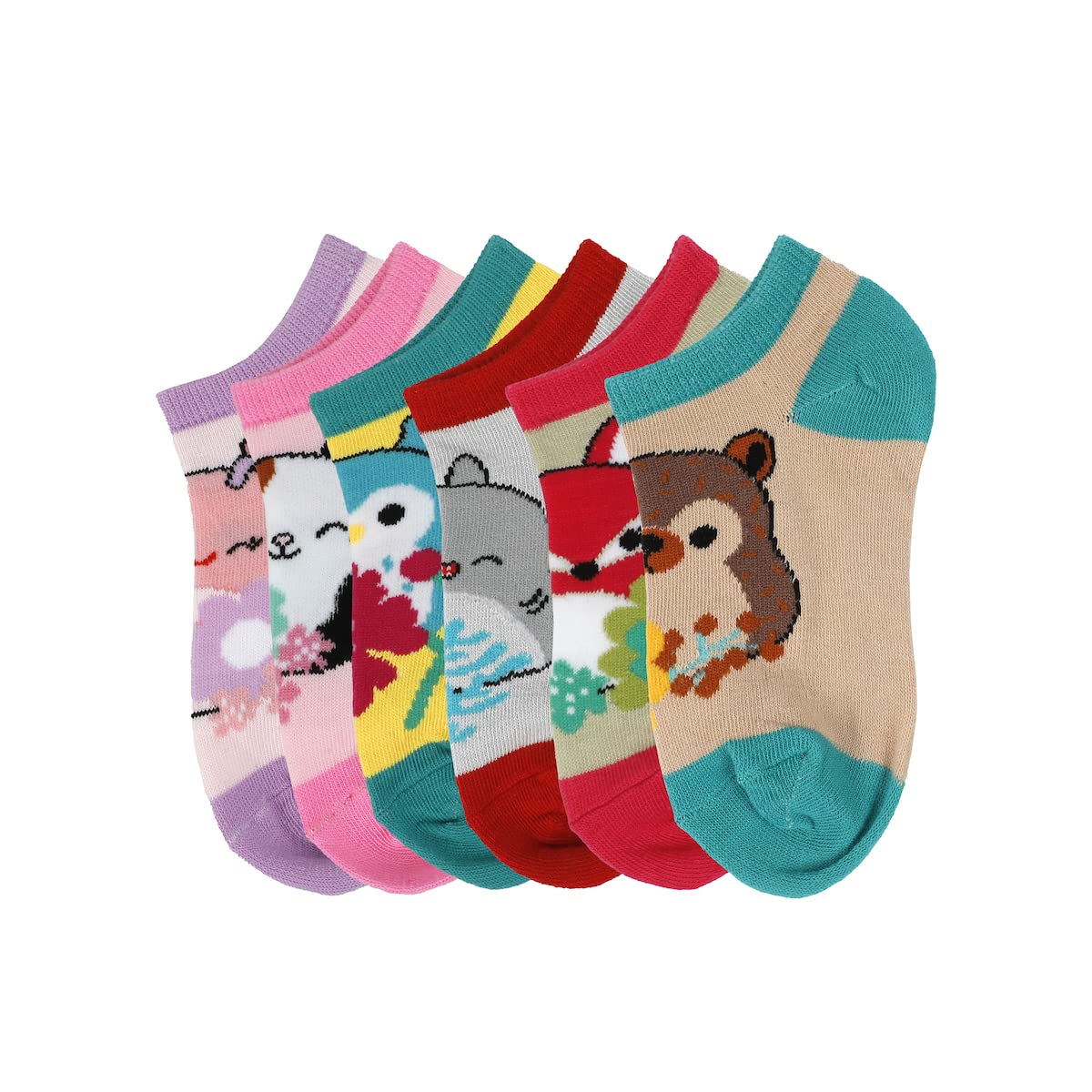 BioworldSquishmallows Characters 6-Pack Kids Ankle Socks, Multicolored, One Size