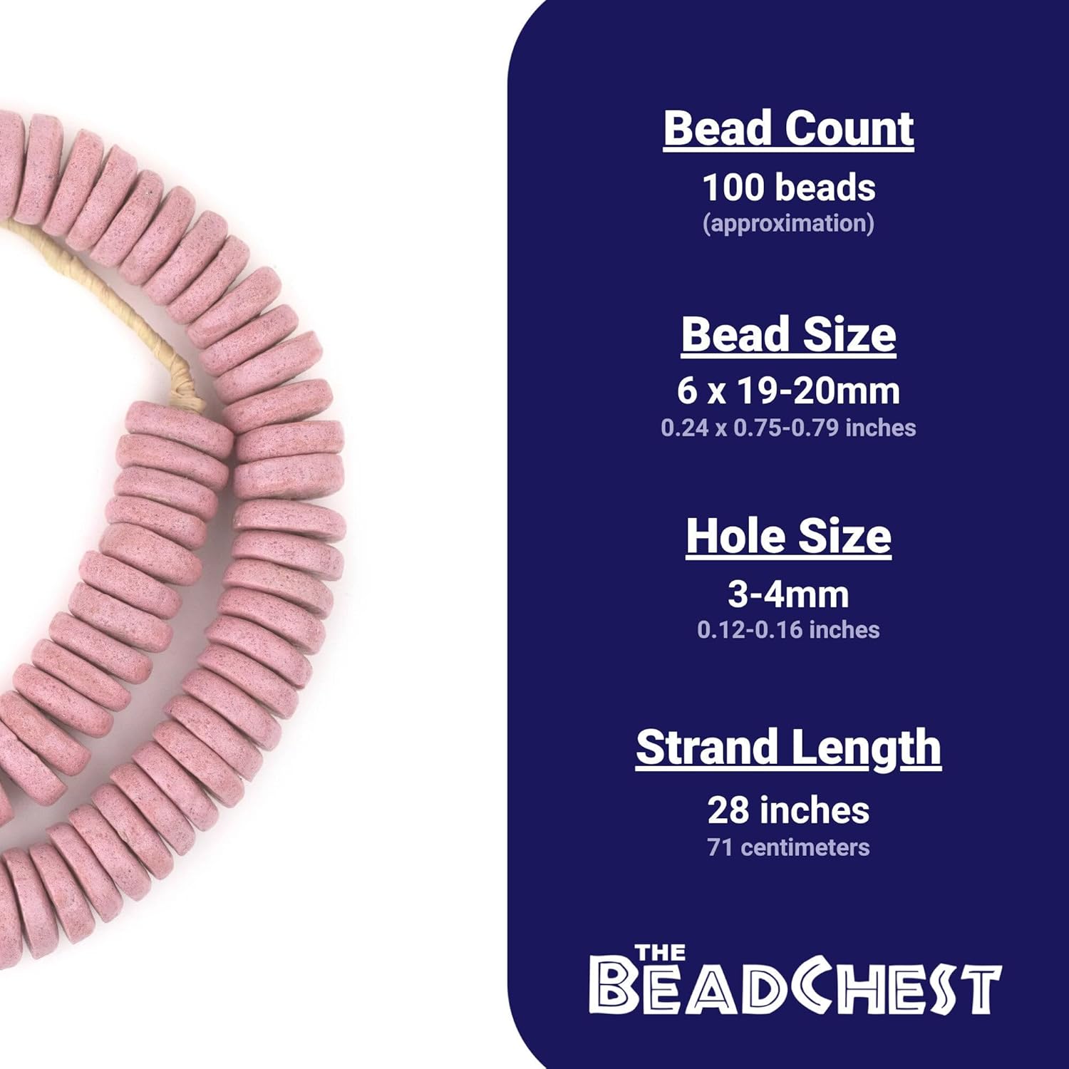 The Bead Chest Pink Ashanti Glass Disk Beads (20mm)