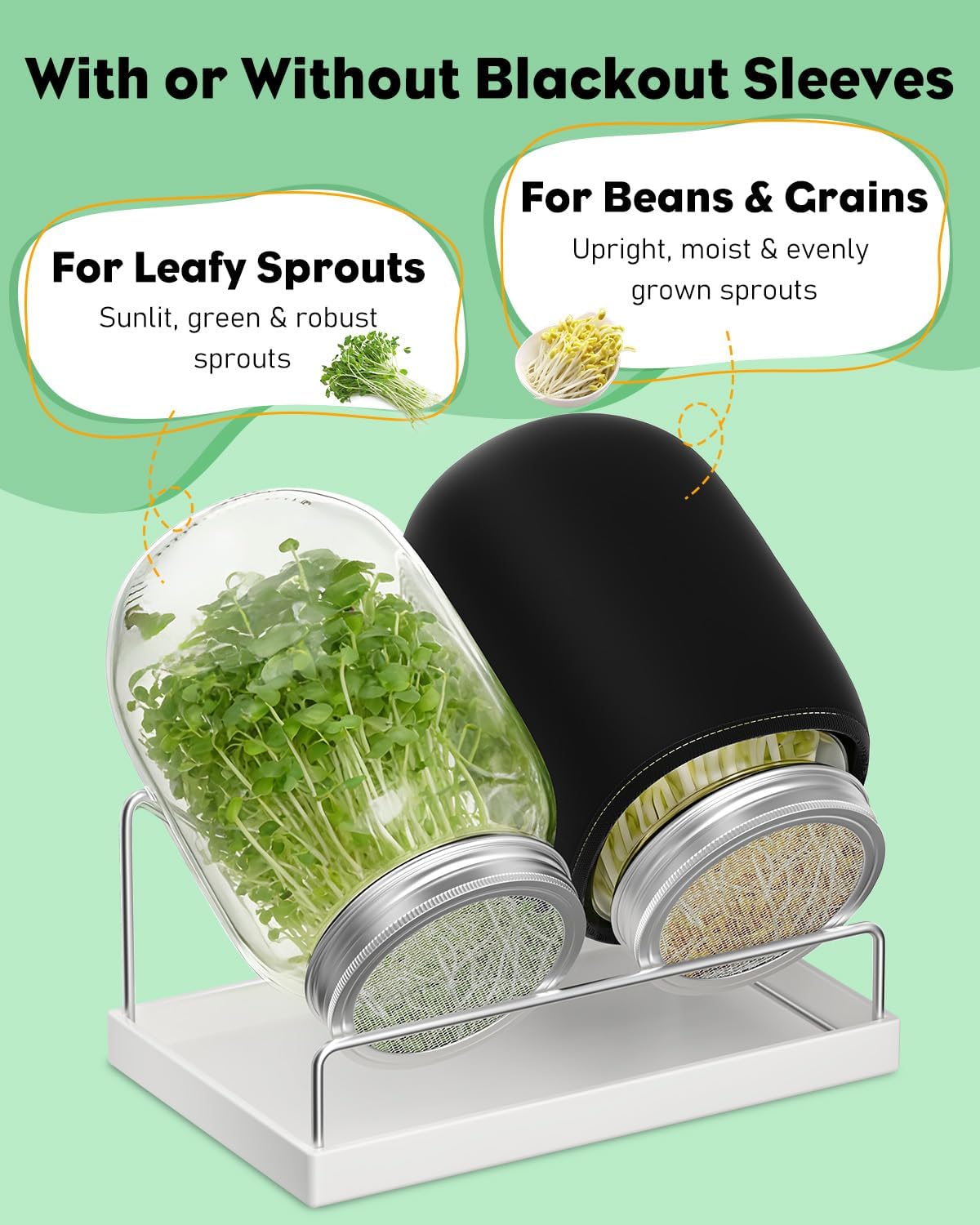 Pawfly Sprouting Kit, Wide Mouth 1 Quart (1000 mL) Mason Jars, Sprouting Jar Kit with Stainless Steel Mesh Sprouting Lids, Sprouts Growing Kit, Seed Sprouter for Broccoli, Mung Bean & Alfalfa