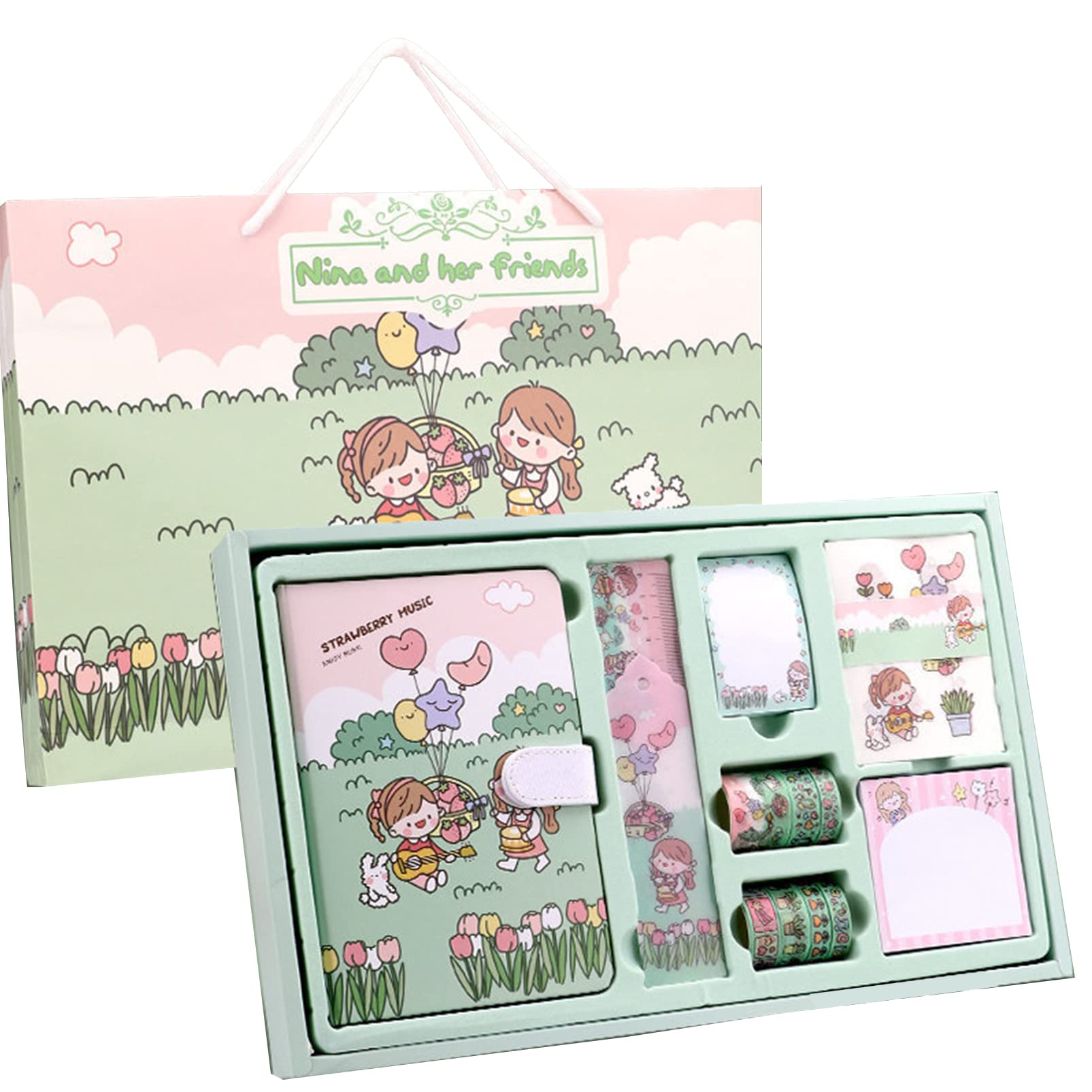 NP Notebook Scrapbooking Supplies Grid Diy Artist Journaling Set Decorate Diary Cute Stationary for Journaling & Paper Crafts Personalize Decorate Scrapbook with Tape Sticker Gift for Teen Girl Kid