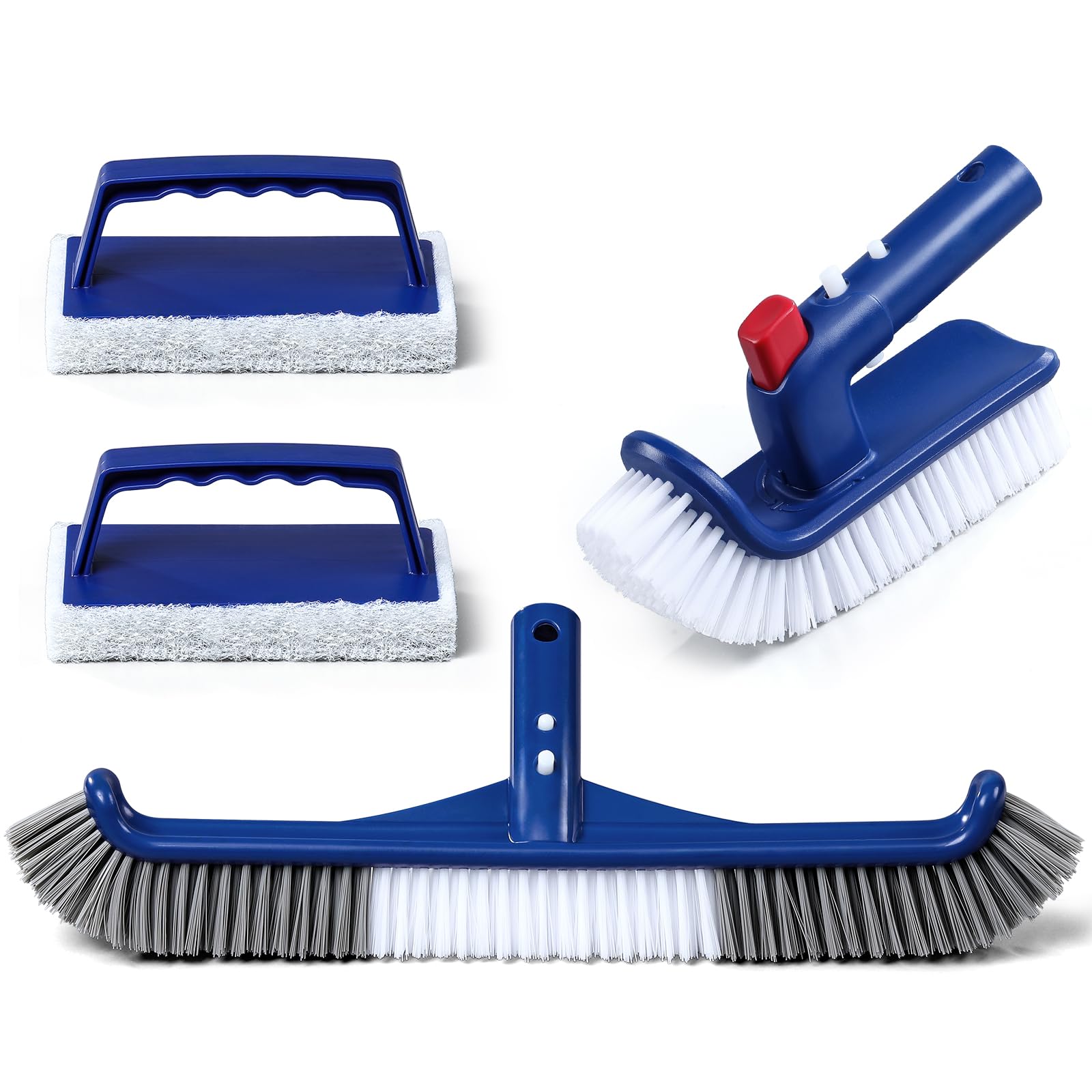 Photo 1 of 3-in-1 Full-Coverage Pool Brush Head Set - Includes 17.5" Long Brush, Rotatable Handheld/Extension Pole Brush, Sponge Brush, Durable Scrubber Brush Set for Pool Floors/Corners/Steps
