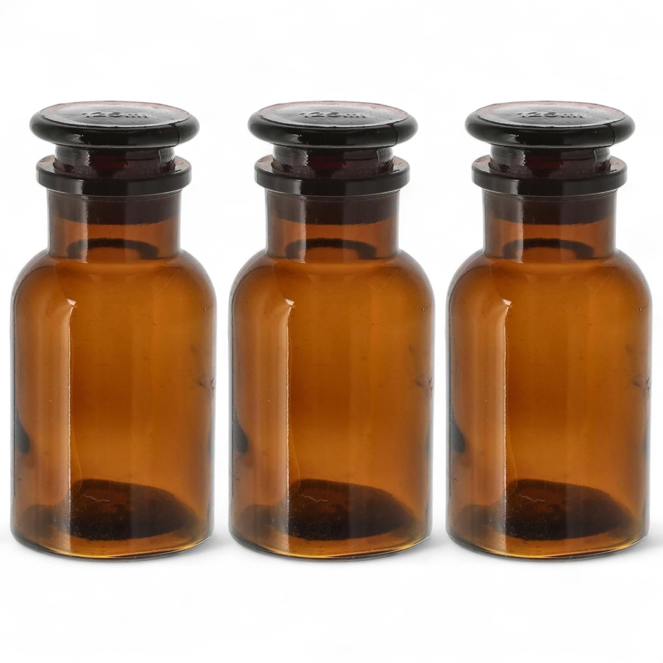 3 Bottiglie Da Farmacia In Vetro Verde - 125 Ml Collo Largo Per Laboratorio O Decor