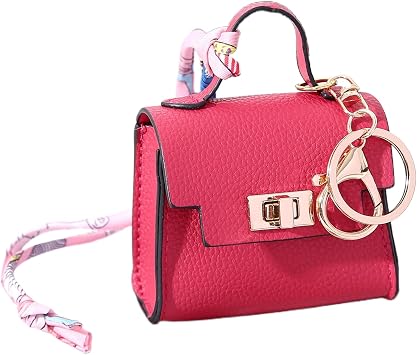 Mini Backpack Keychain Coin Purse for Women Small Keychain Purse Change Pouch Key Chain Change Purse Little Miniature Bag Charm Cute Key Headset Bag Rose Red