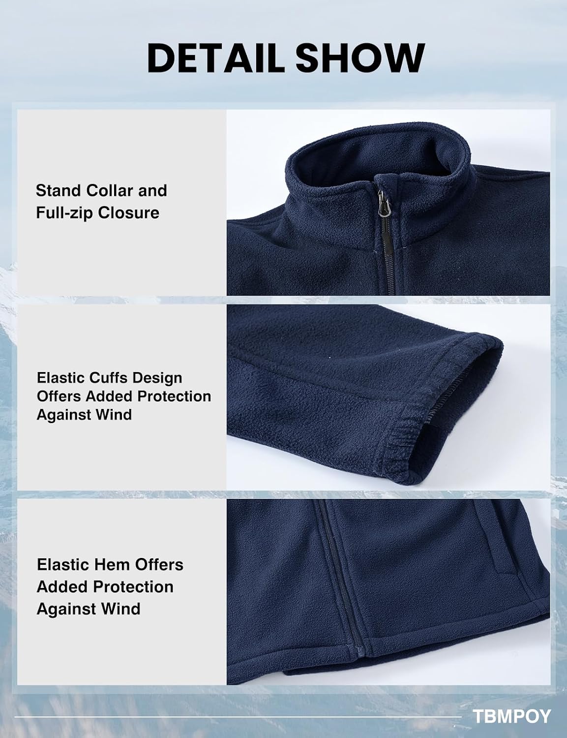 TBMPOY Men's Fleece Lightweight Jackets Full Zip Winter Outdoor Hiking Coat