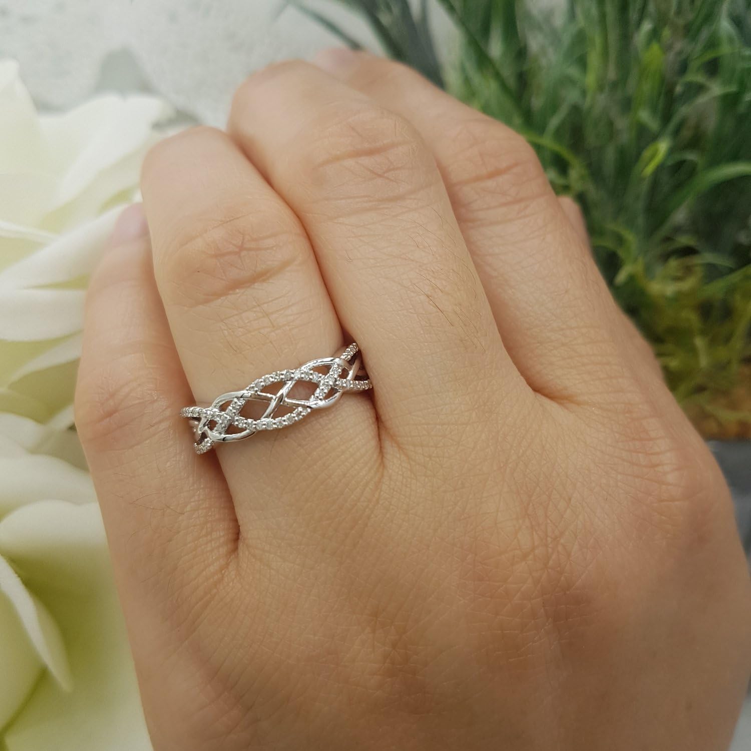 Dazzlingrock Collection 0.20 Ctw 10K Real Solid Gold Round Natural Diamond Women Swirl Fashion Right Hand Ring 1/5 CT