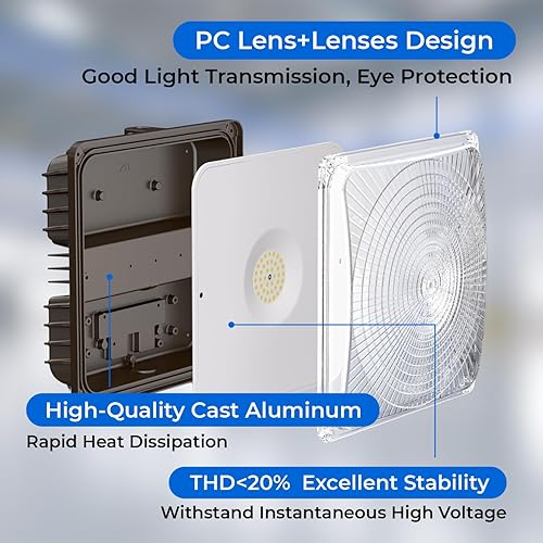 Miniatura 9 de Cinoton Luz LED de toldo de 40 W, 5600 lúmenes (reemplazo HID de 160 W), luz diurna impermeable de 5000 K para garaje, tienda, AC100-277 V,