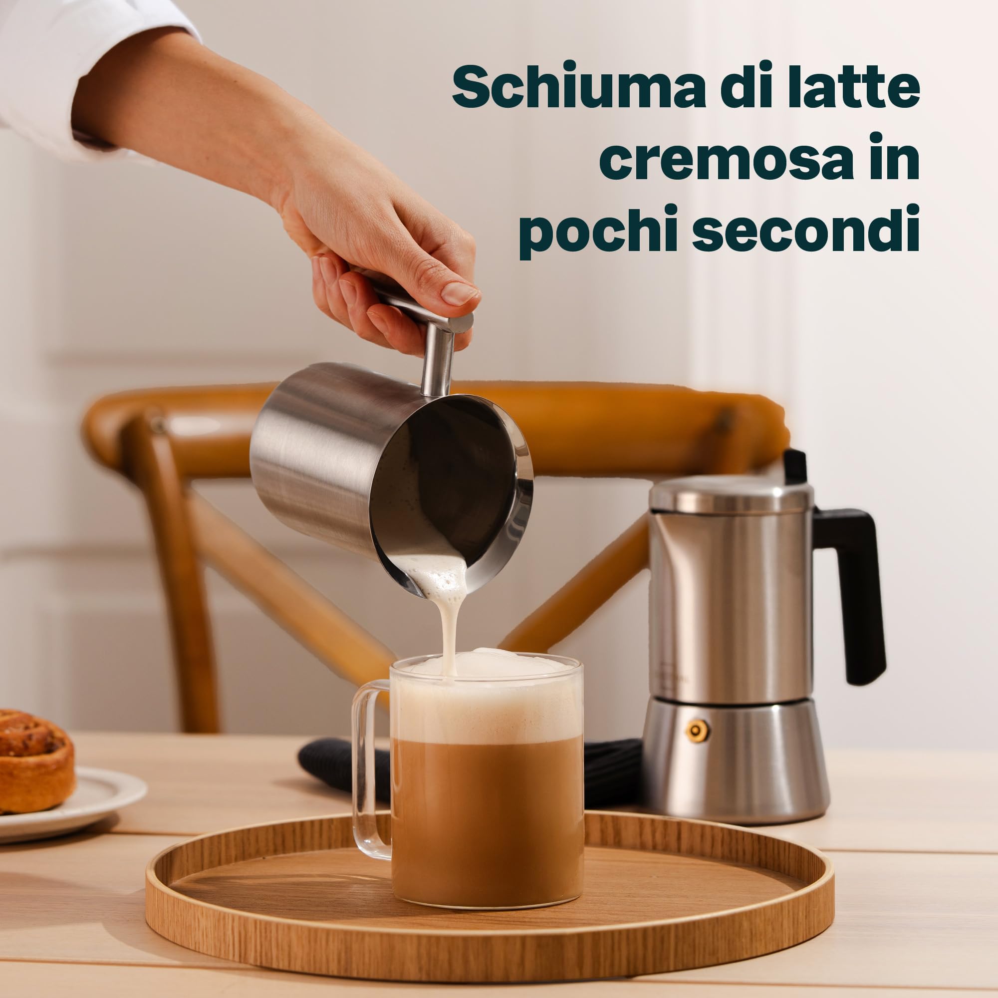 SILBERTHAL Set moka 300 ml e montalatte manuale - Moka per induzione e gas - Acciaio inox