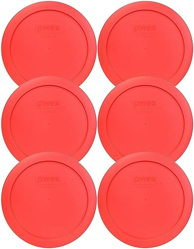 Pyrex 7201-PC Tapas redondas de 6.5 pulgadas, para recipientes de vidrio. Paquete de 4 unidades., Paquete de 6, Rojo