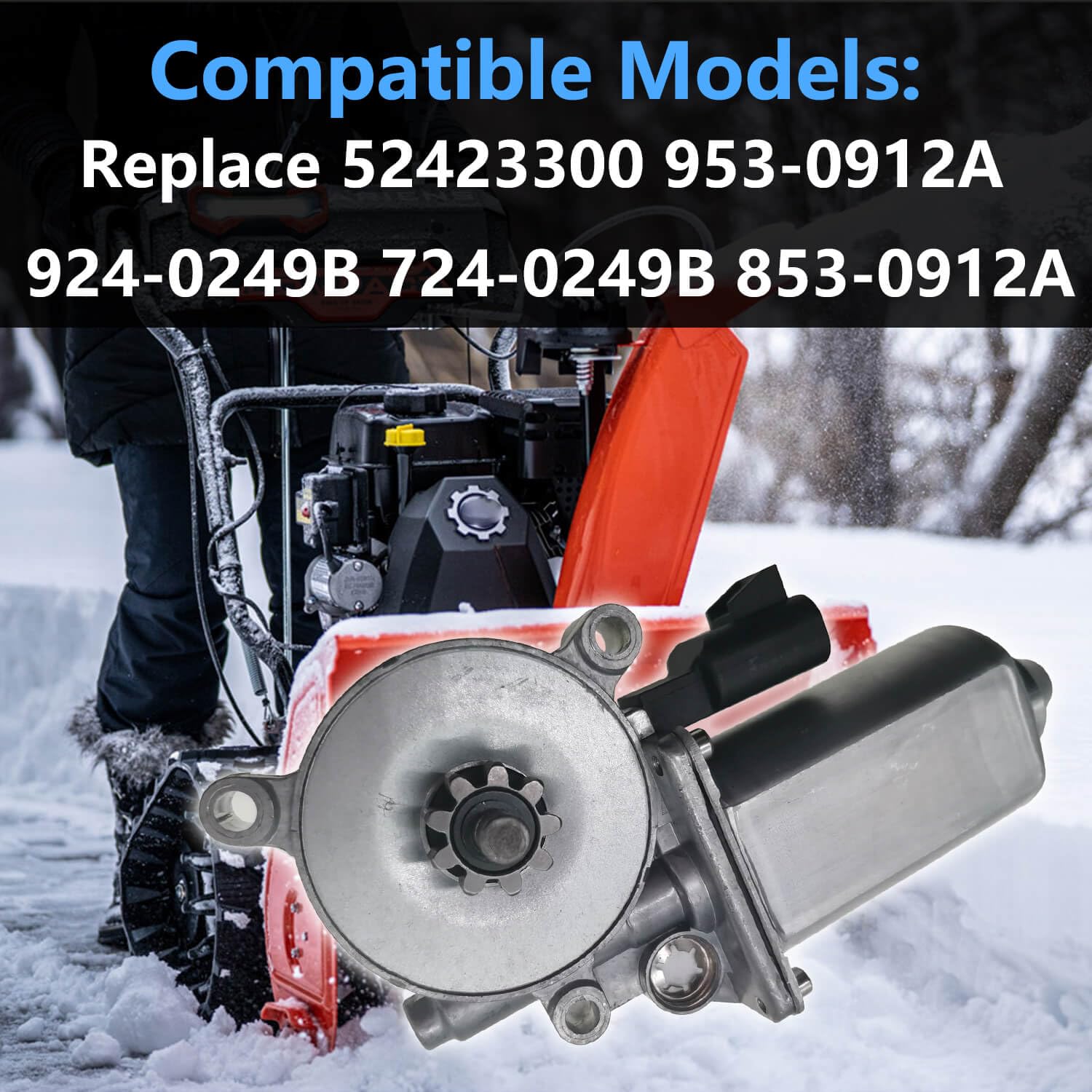 Electric Snowblower Chute Motor - Compatible with Ariens, MTD, YardMan, Cub Cadet, Snowboss, White - Snow Blower Crank Motor Replaces 52423300, 953-0912A, 924-0249B, 724-0249B，204013