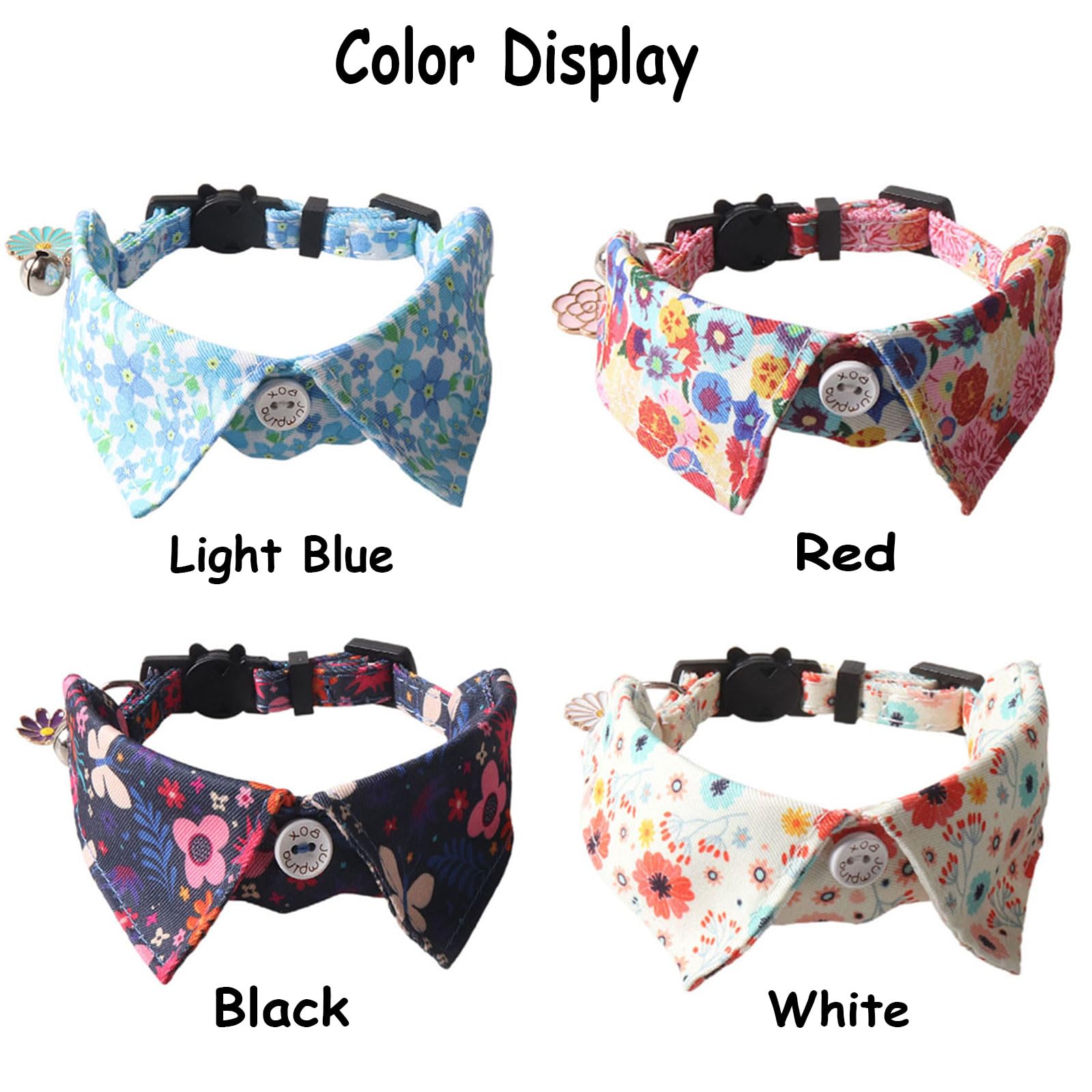 BT Bear Cute Style Small Dog Collar with Bell Adjustable Quick Release Cat Collars for Small Dogs Puppy Black Flower - Image 4