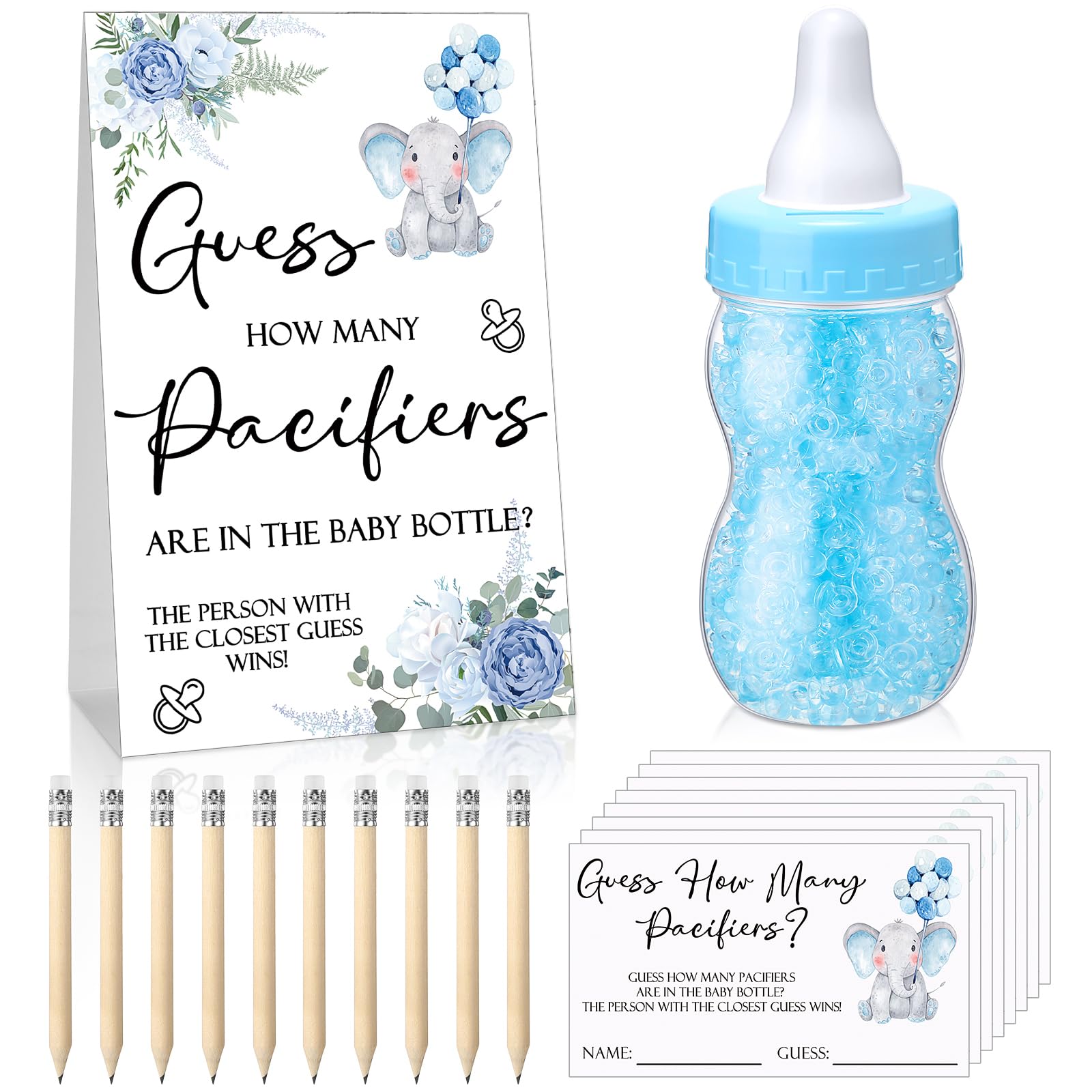 Roowest 512 Pcs Baby Shower Games Guess How Many Pacifiers Sign 100 Small Guessing Games 10 HB Pencils 750ml Milk Bottle 400 Acrylic Pacifiers