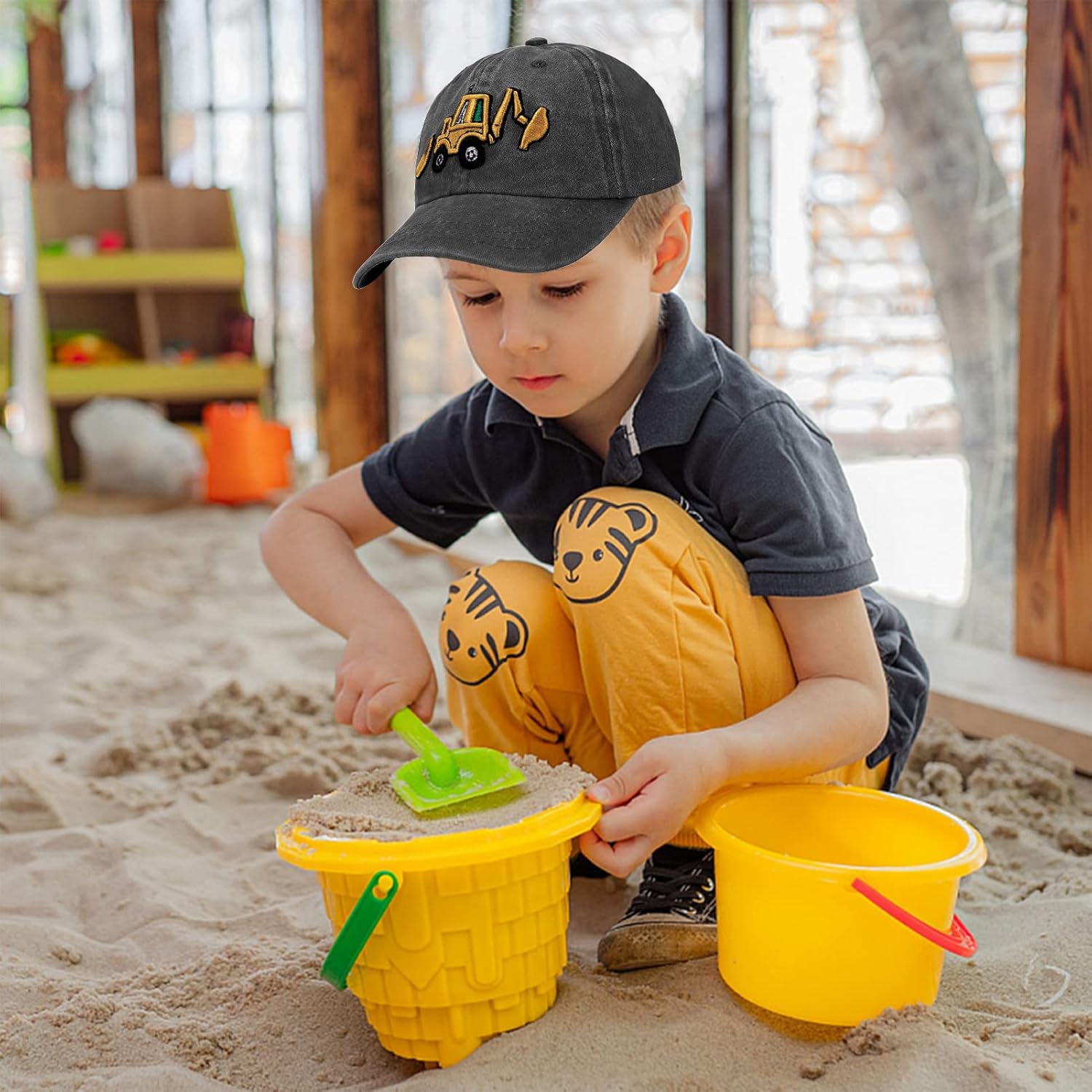 Cute Embroidery Excavator Toddler Kids Baseball Cap Adjustable Cotton Washed Vintage Dad Hat for Boys Girls Age 2-8 - Image 3
