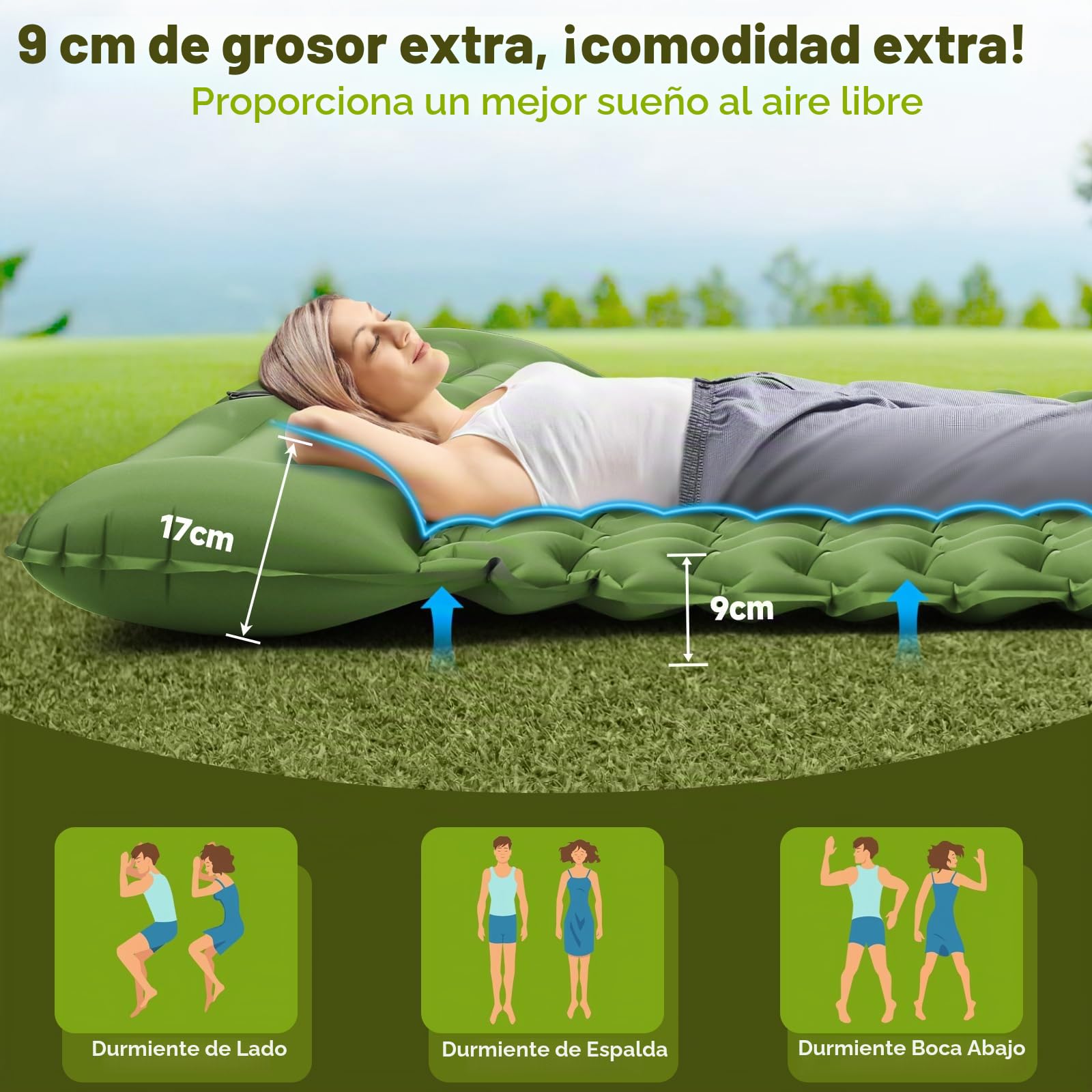 Colchoneta isotérmica para Camping para 2 Personas, 200 x 130 cm, colchón Hinchable de Aire Doble, Ultraligero, Resistente al Agua, para Exteriores, Senderismo, Tienda de campaña, Playa