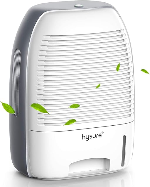 Hysure 1400ml Electric Dehumidifier for Home Damp with 7 Colorful Lights, Portable Small Dehumidifier for Bathroom Wardrobe Closet RV Bedroom Garage - Grey
