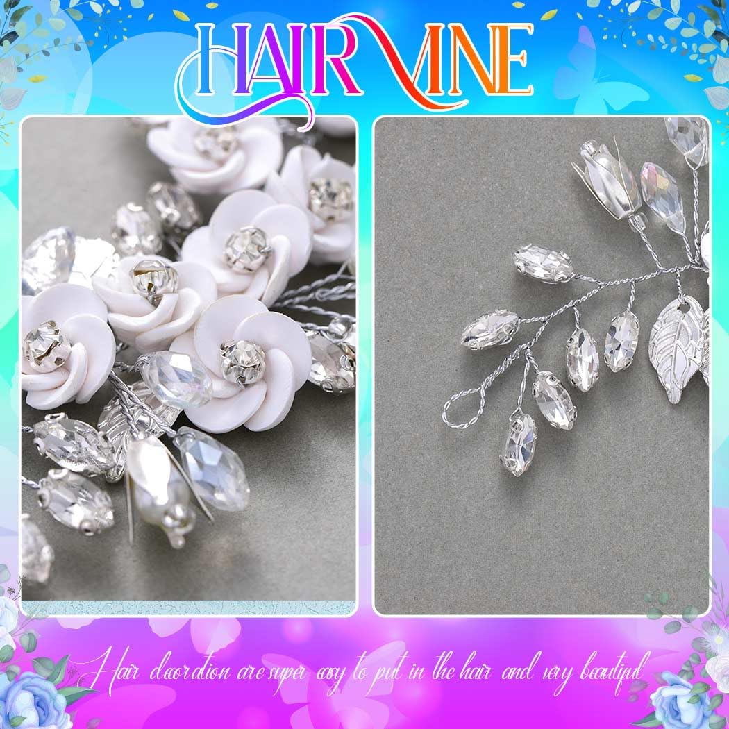 Catery Accessorio per capelli da sposa a forma di fiore e sposa, con cristalli argentati, accessorio per capelli per donne e ragazze (A-Sliver)