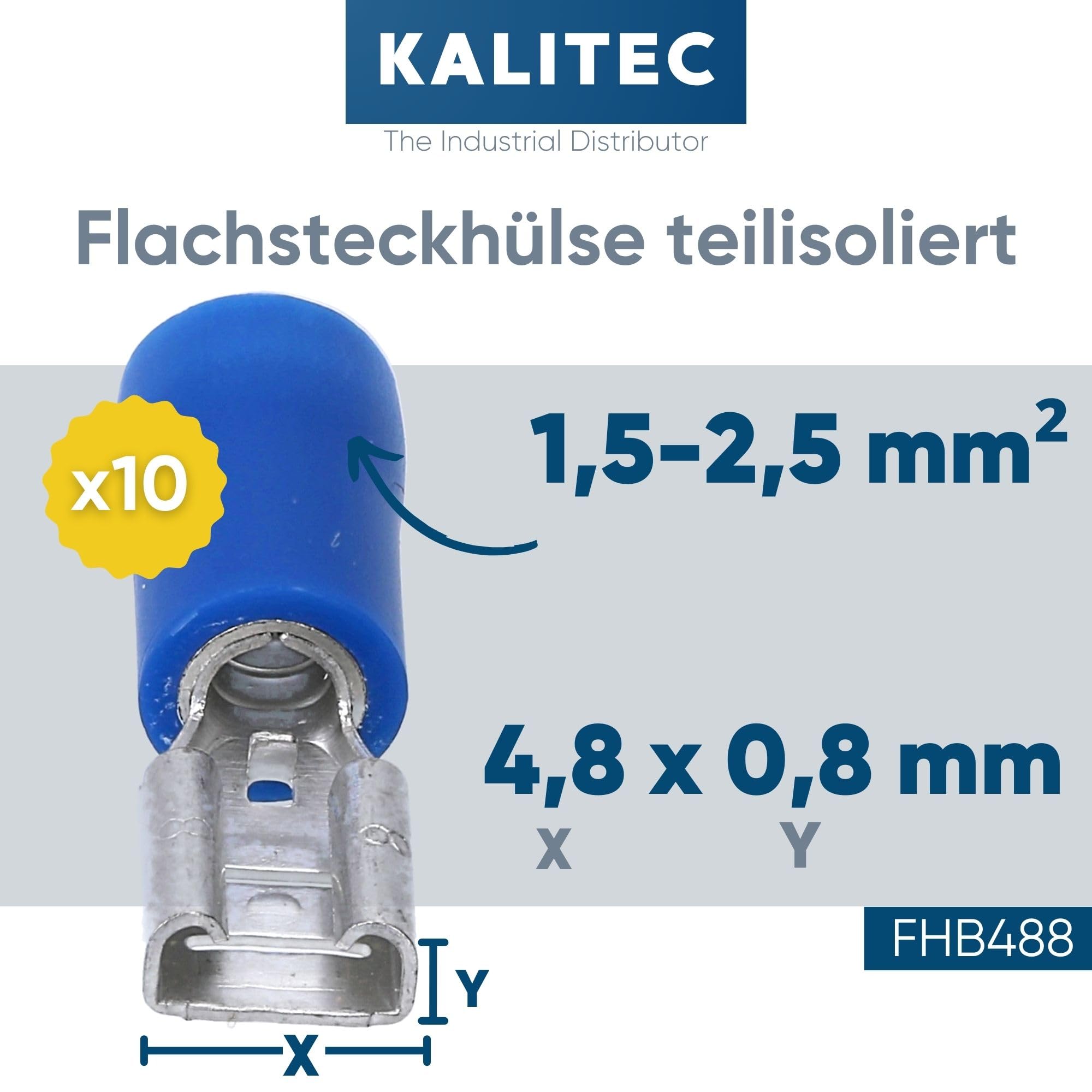 Kalitec FHB488 Lot De 10 Cosses Plates Bleues 4,8 X 0,8 Mm