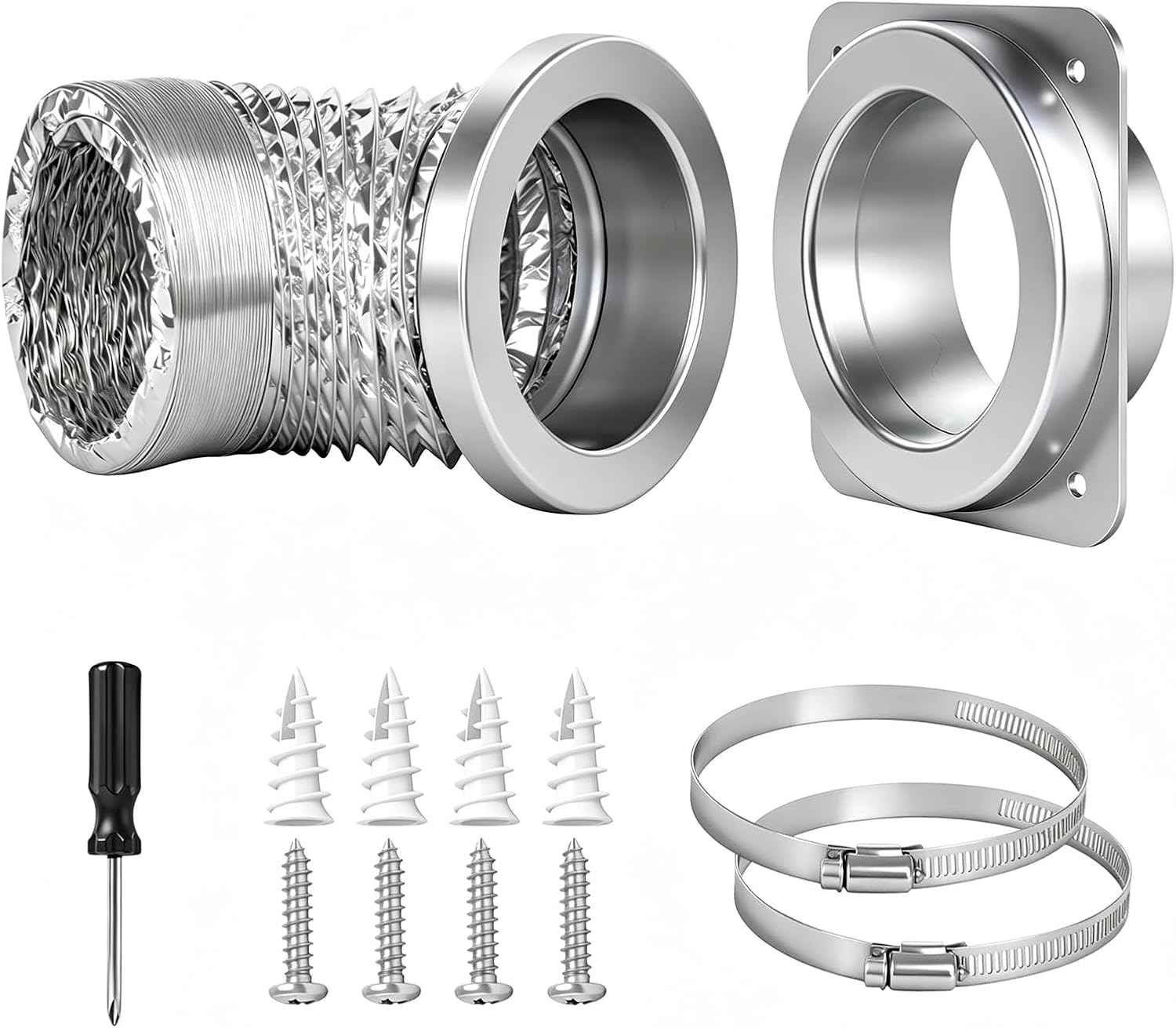 Magnetic Dryer Vent Connector Kit – BLOFK DV180, Airtight Seal, Easy Lint Cleaning, Quick Connect for Tight Spaces – Aluminum Alloy, Fits 4" Dryers – Magnet – w/ 3.3 ft Hose, 2 Clamps, Screwdriver | Strong self-aligning magnets for instant connection; Heat resistant up to 482°F, fire-safe aluminum duct