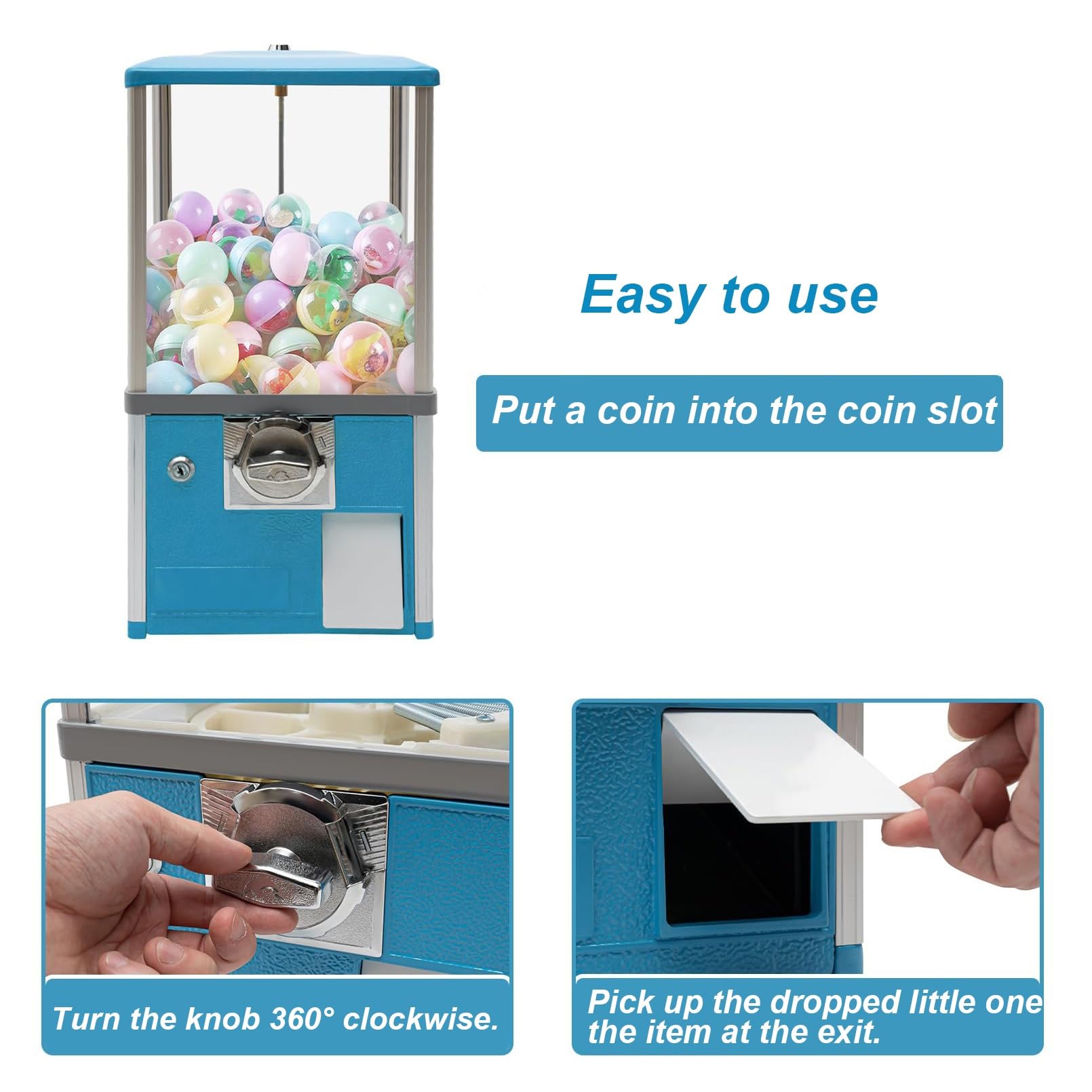 Kaugummiautomat,Großer Bonbon und Kaugummiautomat,Münzbetriebener Süßigkeitenautomat,Automatischer Kapsel Automat für Einzelhandelsgeschäfte,für Kapselspielzeug mit 4,5-5,5 cm Durchmesser(Blue,1 EUR/T