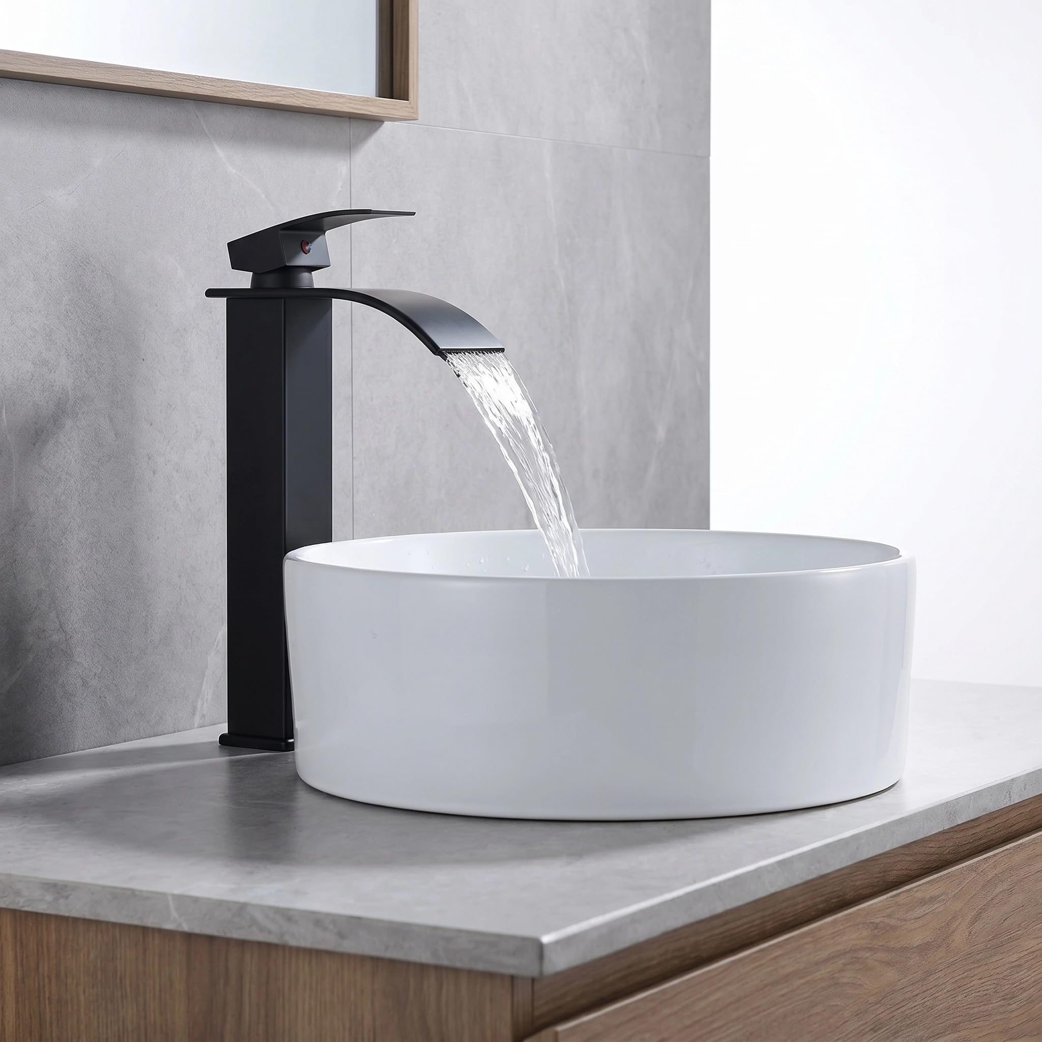 JUNSHENG Miscelatore per Lavabo, Miscelatore per Acqua Calda e Fredda per Bagno, Miscelatore per Lavabo Nero, Miscelatore per Bagno a Una Maniglia
