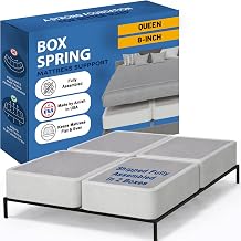 Greaton, Box Spring Bed Base Queen Size, 8-Inch Wood Mattress Foundation Amish Made in USA Quiet Noise Free, 4-Pieces Under Mattress-Support BoxSpring, Fully Assembled, White