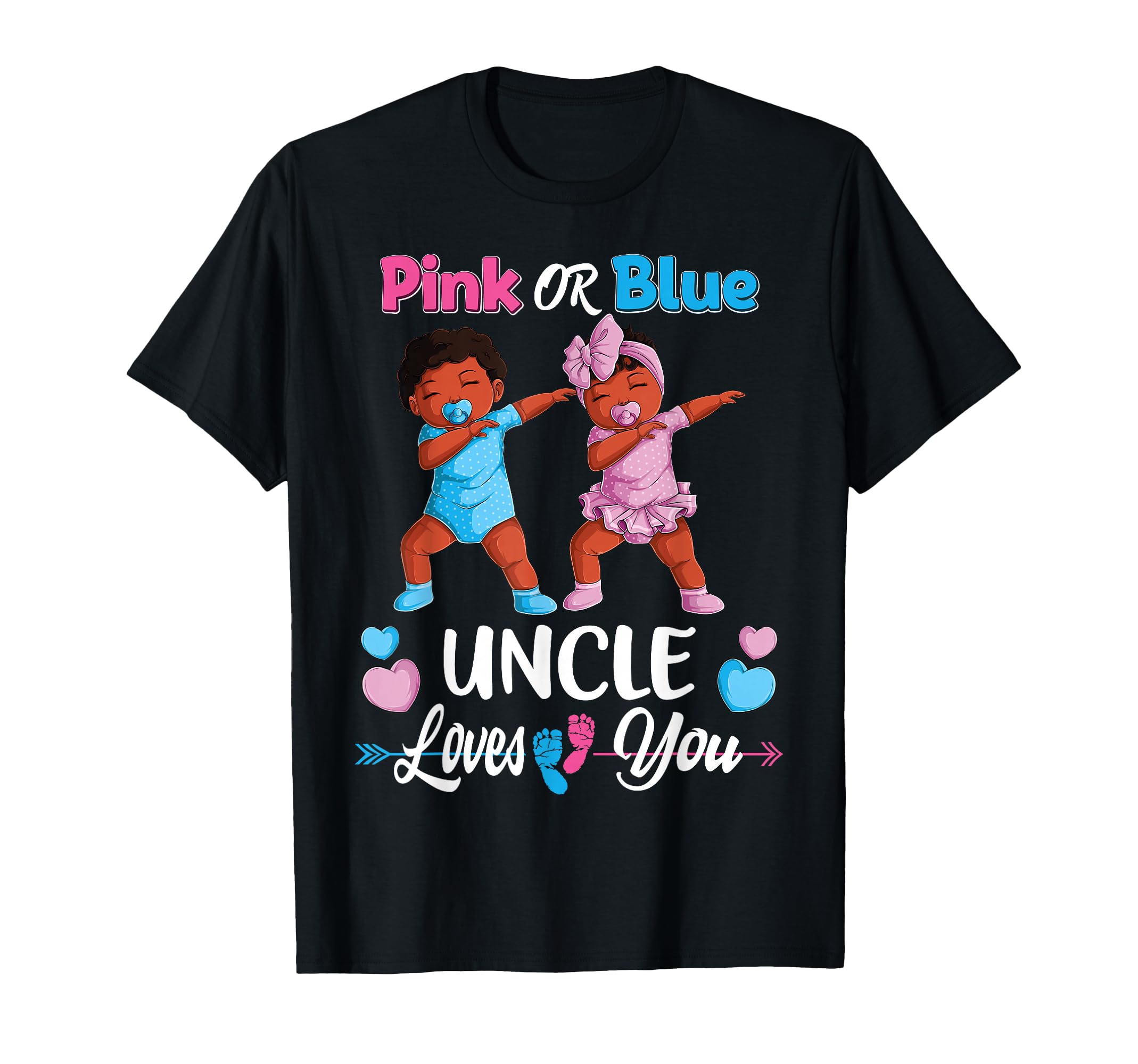 Pink Or Blue Uncle Loves You Black Baby Gender Reveal Party T-Shirt Small