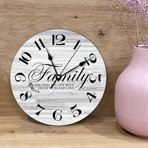 Miniatura 4 de DreamAutumn Reloj de pared de madera con cita familiar, con texto en inglés The Ones You Live with Laughh, reloj retro de grano de madera que no