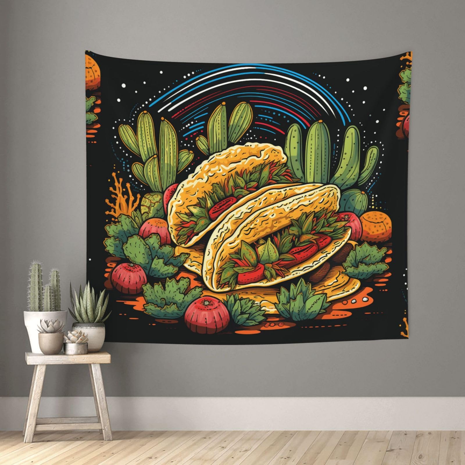 QMKFWT Living Room 60x51 InchTacos Tapestry Backdrop Wall Hanging Flag Indoor Outdoor Wall Art Tapestries Wall Decor Blanket Beach Throws Funny Banner Poster for Dorm, Bedroom