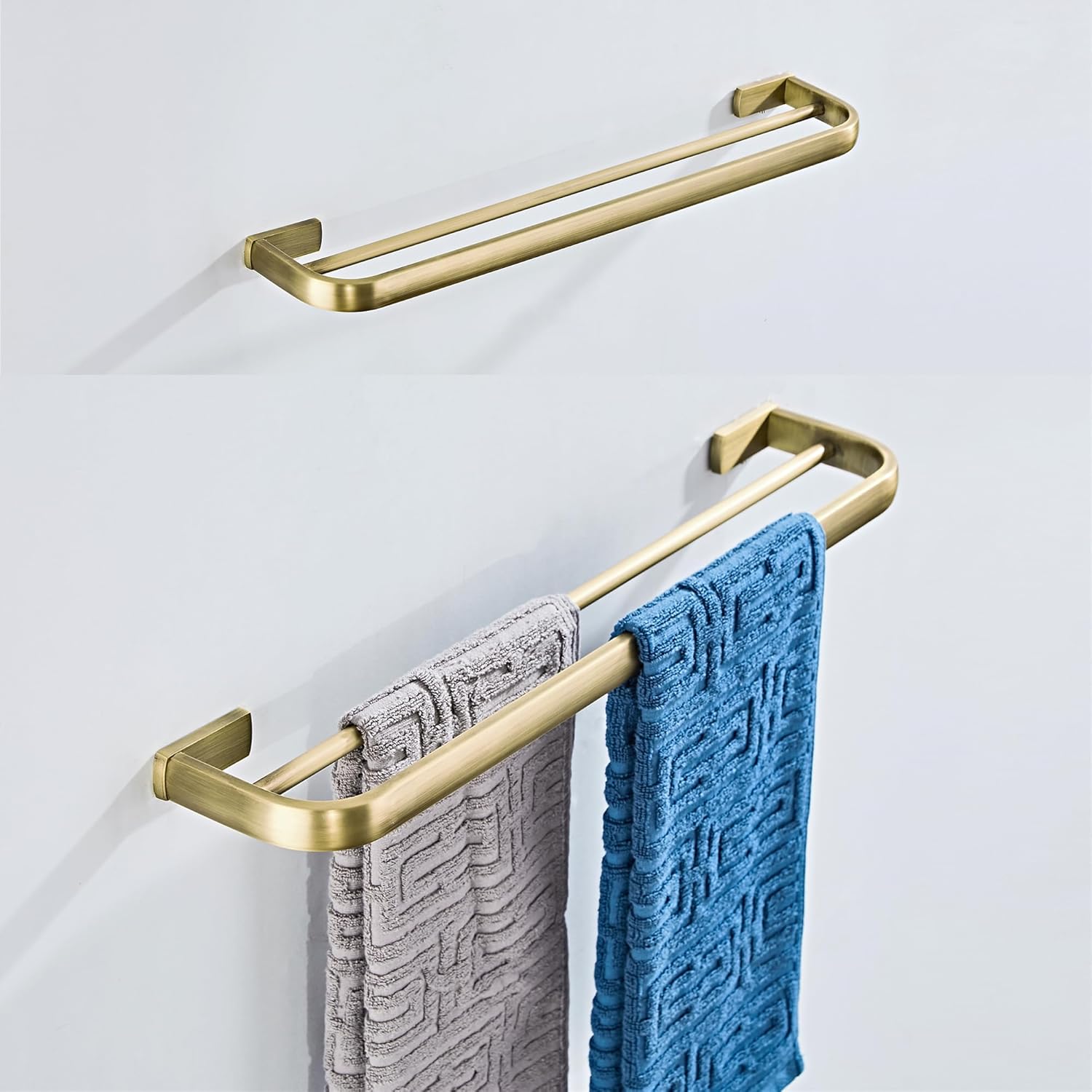 Flybath Double Towel Bar Rail Brass Antique Towel Holder Rack Wall Mounted, Brushed Brass