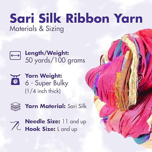 Miniatura 2 de DARN GOOD YARN Hilo reciclado de cinta de seda Sari "at The Bahamas" teñible 3.53 onzas, 50 yardas, 1 madeja hecha a mano única