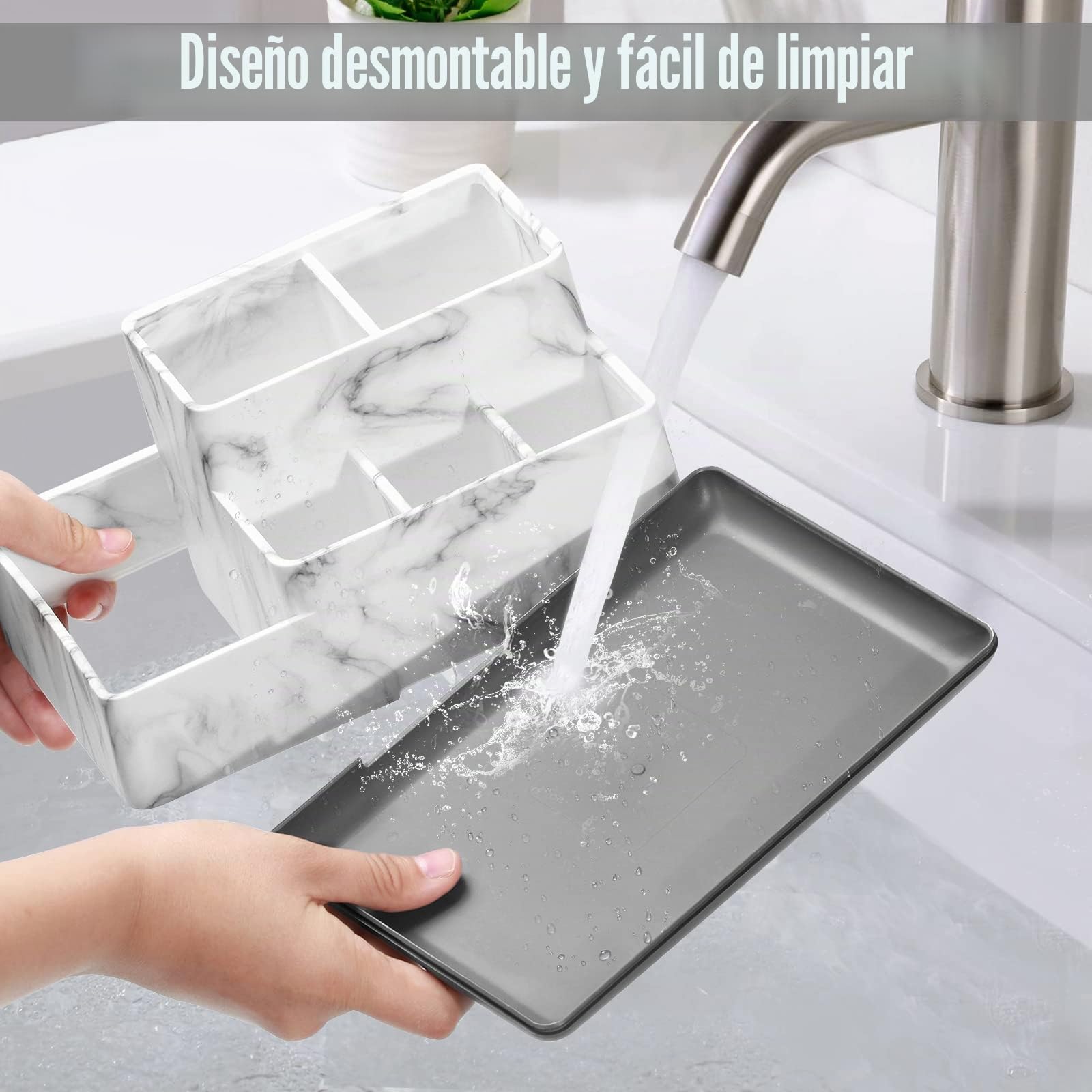 Soporte para Cepillos de Dientes, Portacepillos de Dientes Antideslizante Desmontable Organizador Baño con 6 Compartimentos y Orificios de Drenaje para Baño, Cocina y Familia