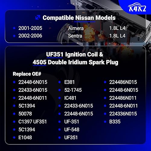 Vista 152 de Paquetes de bobina de encendido UF549 y bujía de iridio doble 9029, para Nissan Altima Versa Sentra Rogue Cube NV200 Pathfinder Infiniti FX50 M56