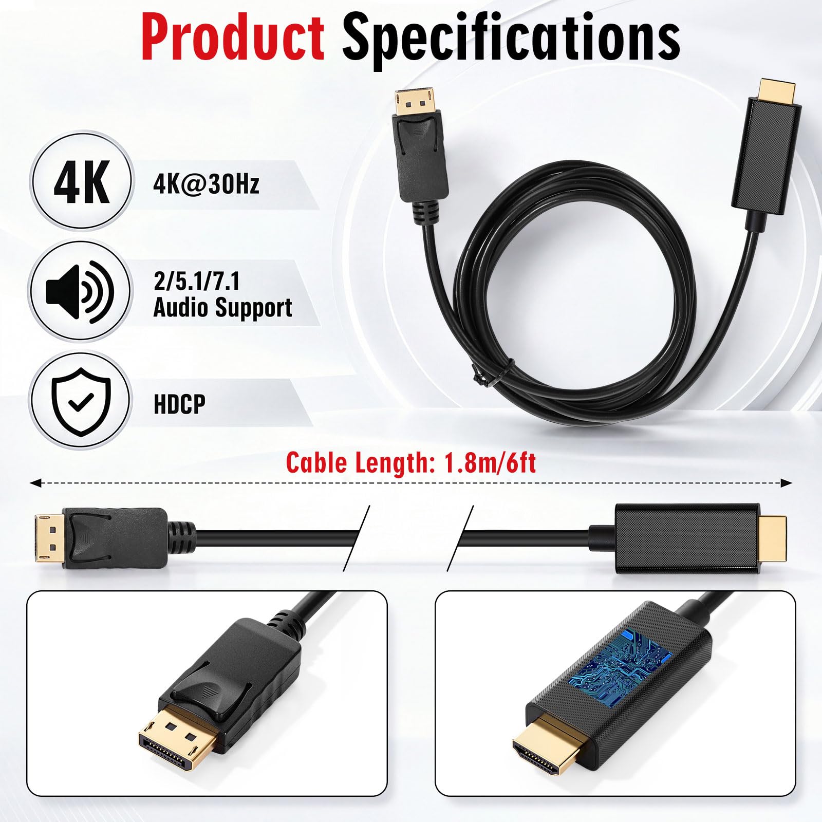 Sabary Confezione da 20 cavi da DisplayPort a schermo da 1,8 m, cavo 4K a