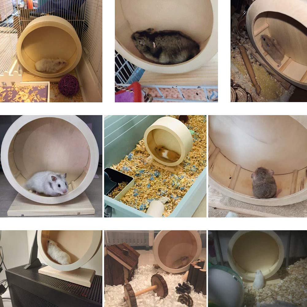 Roue d'exercice pour Petits Animaux Roue De Sourdine en Bois pour Hamster Roue De Course Disque Antidérapant pour Rat Gerbil Souris Chinchillas Hérissons Cochons d'Inde,29cm