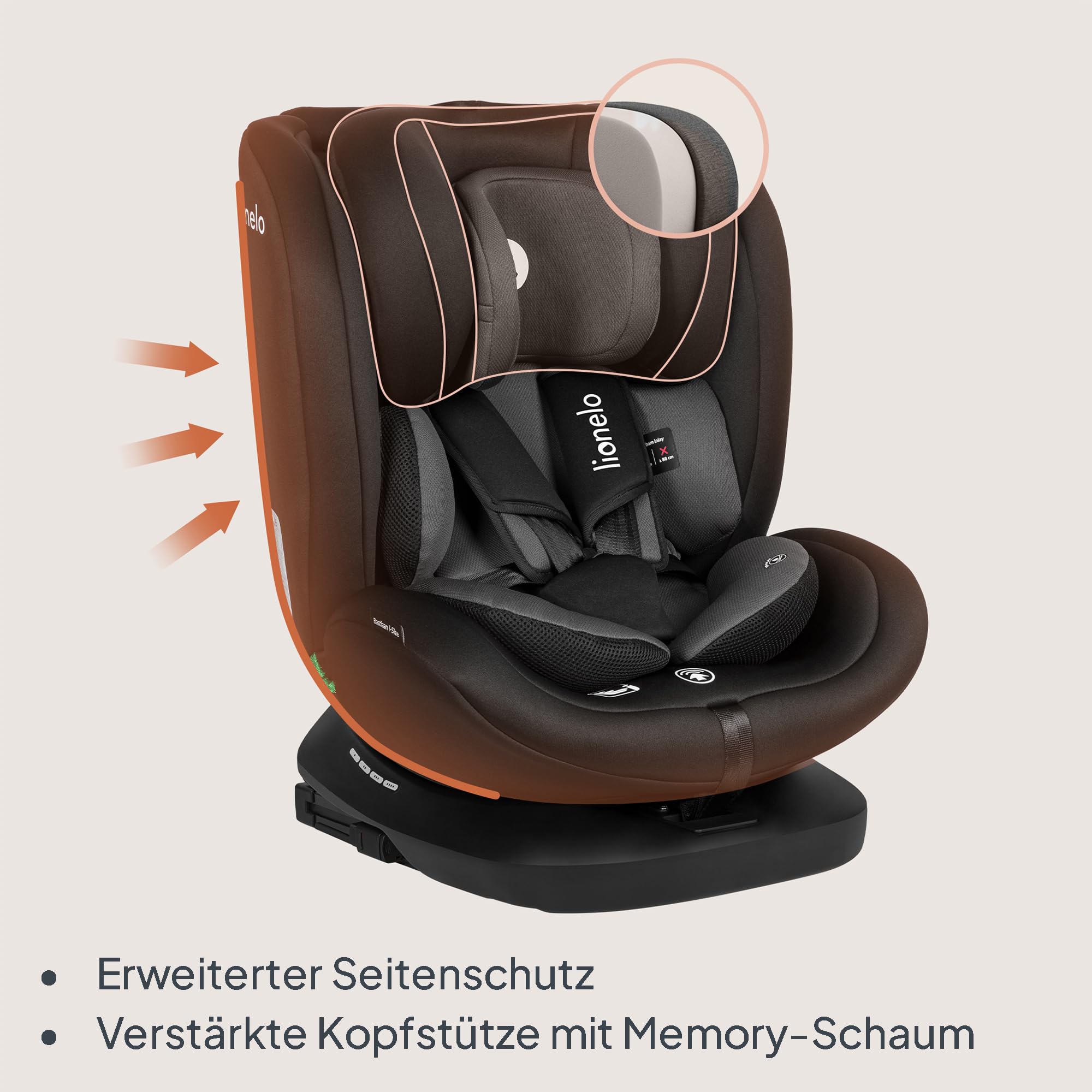 Lionelo Bastiaan i-Size 360° drehbarer Kindersitz Gruppe 0/1/2/3 0-36 kg ISOFIX Top Tether R129