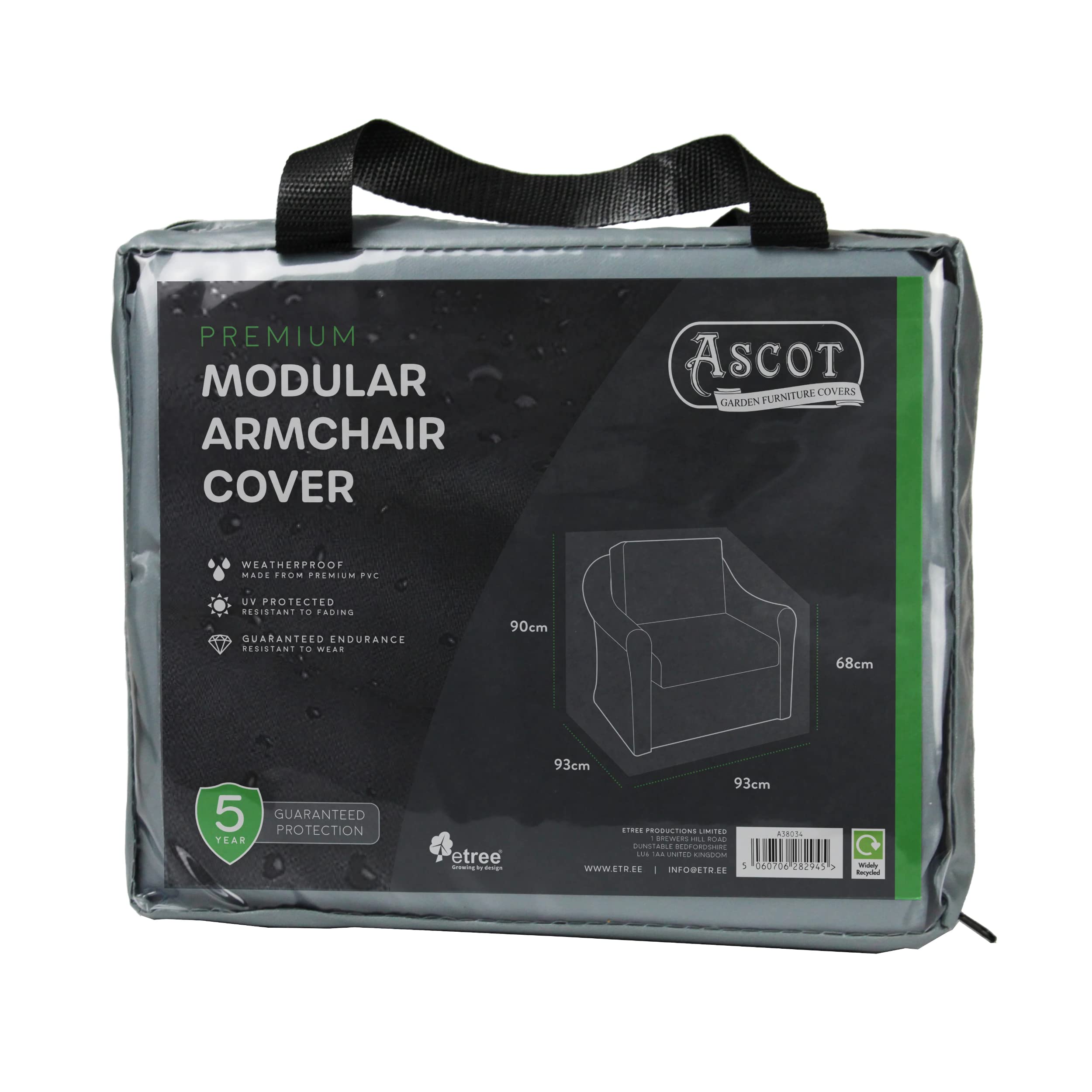 Ascot Garden Furniture Covers Grey Ascot Premium Modular Armchair Cover - 93 X 93 X 68/90 H Modern