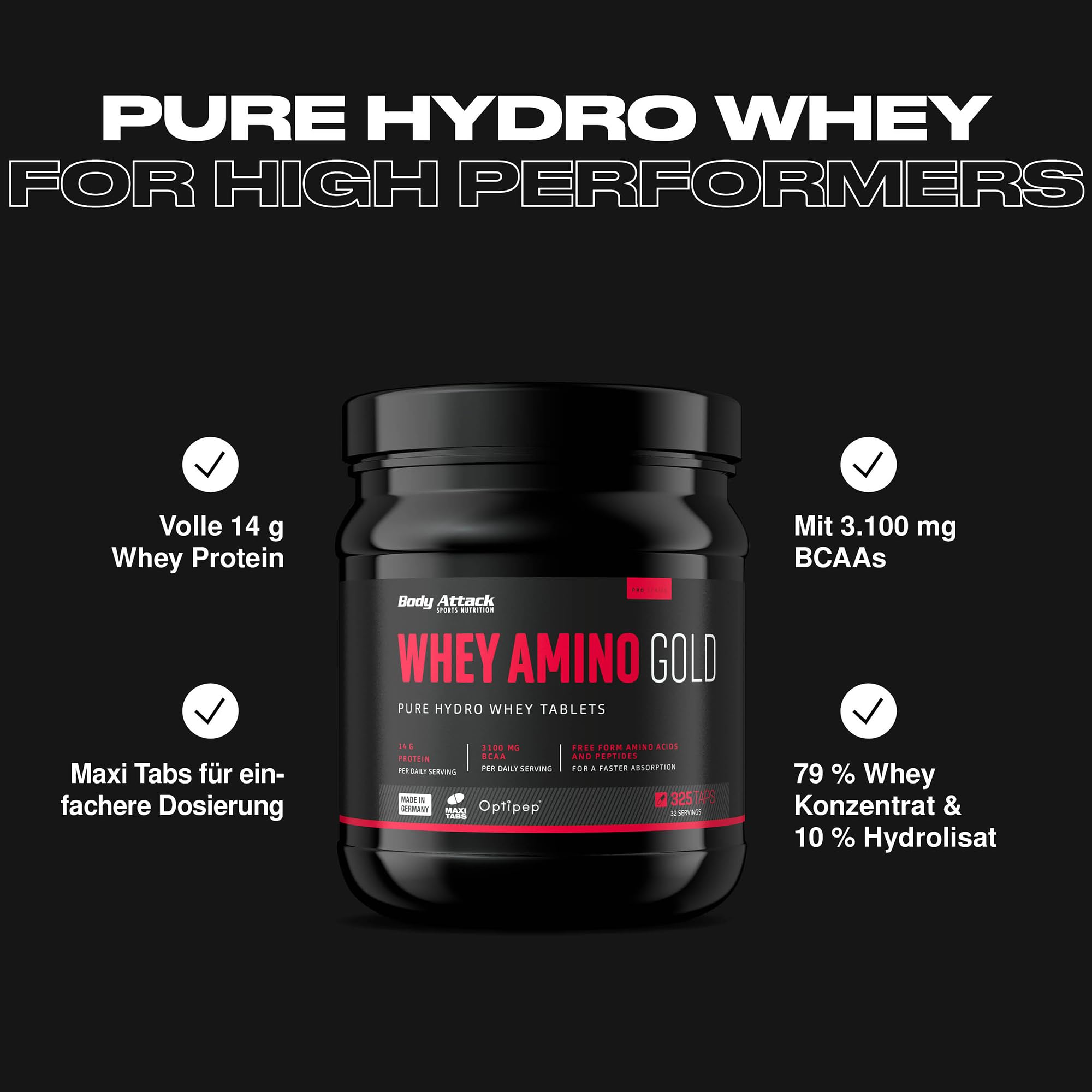Body Attack Whey Amino Gold 325 Tabletten, 1er Pack (1 x 650g)