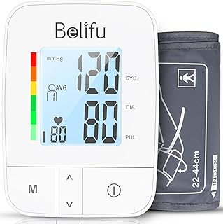 Belifu Blood Pressure Monitor for Home Use, Digital Automatic BP Machine Upper Arm Wrist Tensiometre with Large Cuff LCD Light Battery Operated Pulse Rate Portable Sphygmomanometer Testing Kit