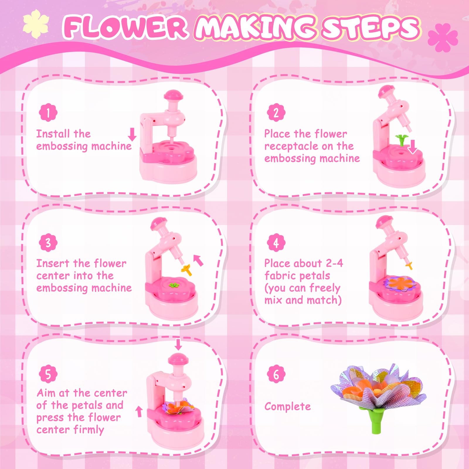 FORMIZON Activité Manuelle Enfant, Bricolage Kit Fabrication de Fleurs Tissu, Jouet Fleurs pour Enfant 3 Ans+, DIY Flower Making Bouquet Anniversaire Noël Cadeau Fille 4 5 6 7 8 9 10 Ans