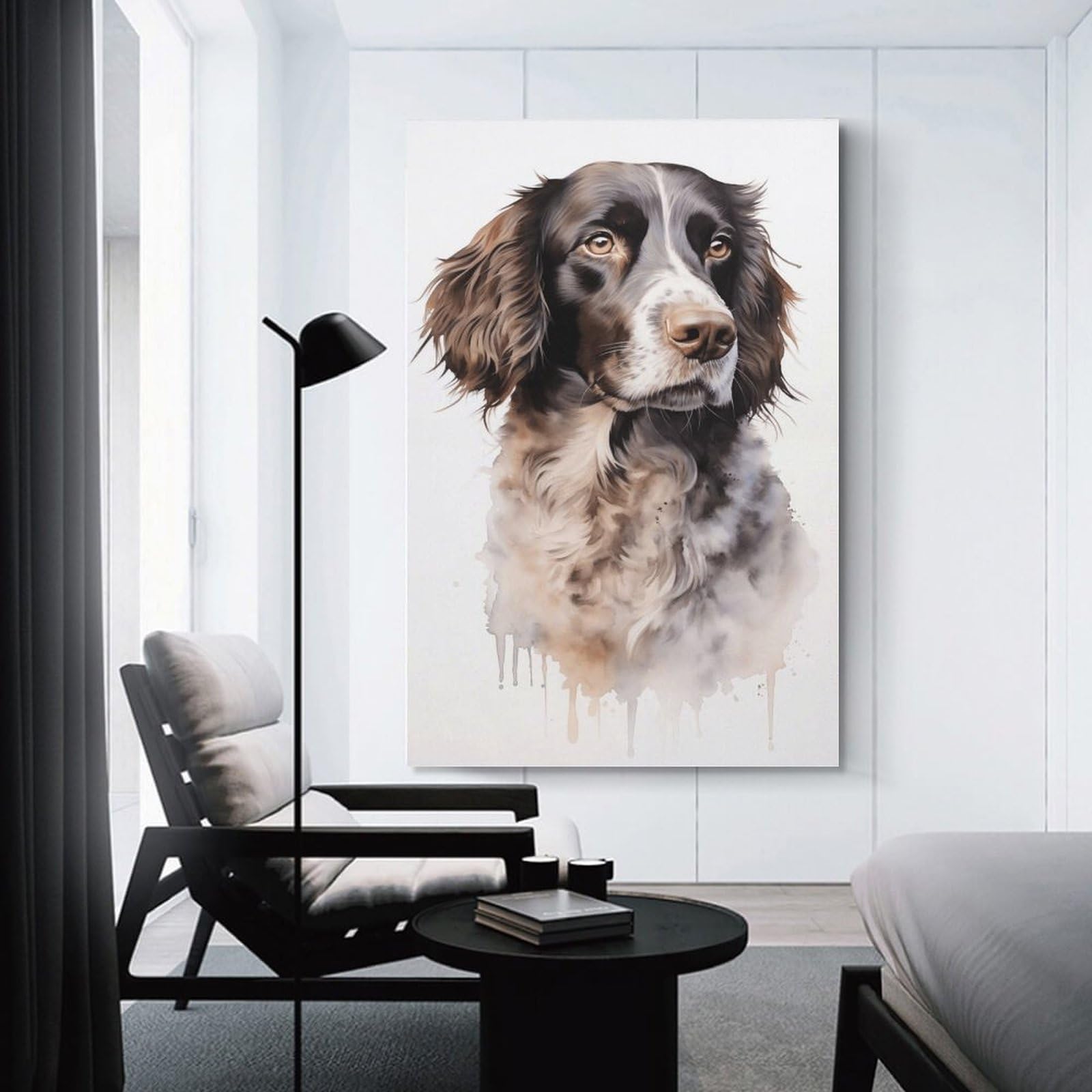 Junmoney Unframe-Style-18-1 Decorative Canvas Print Watercolor Springer Spaniel Art Print, 24X36inch(60X90cm), For Home Office, Desk Area Or Studio, Home Office Artwork With Decorative Appeal