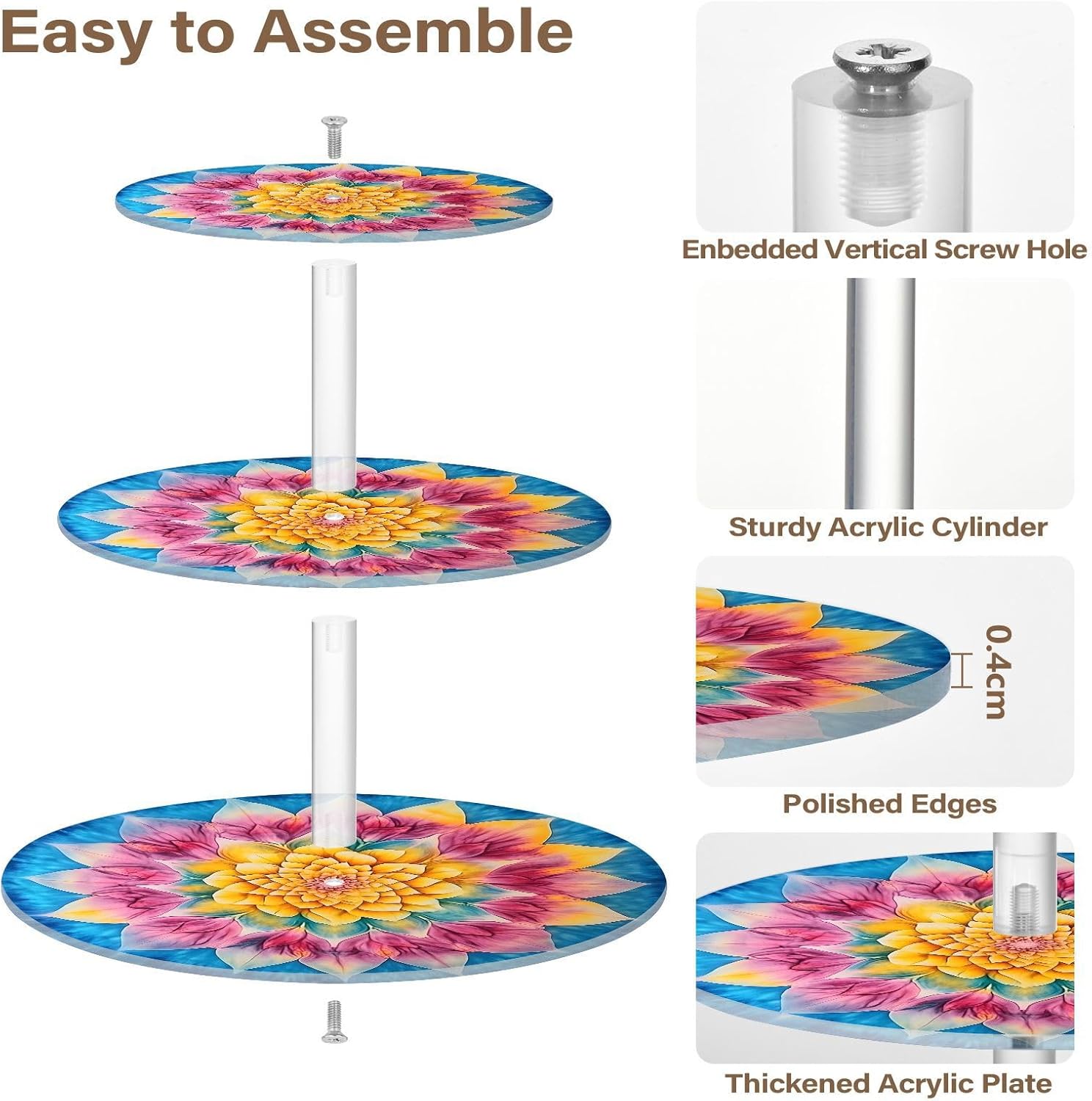 3 Tier Cupcake Stand Blooming Mandala Acrylic Tower Tiered Tray Stand for Wedding Birthday Party Decoration