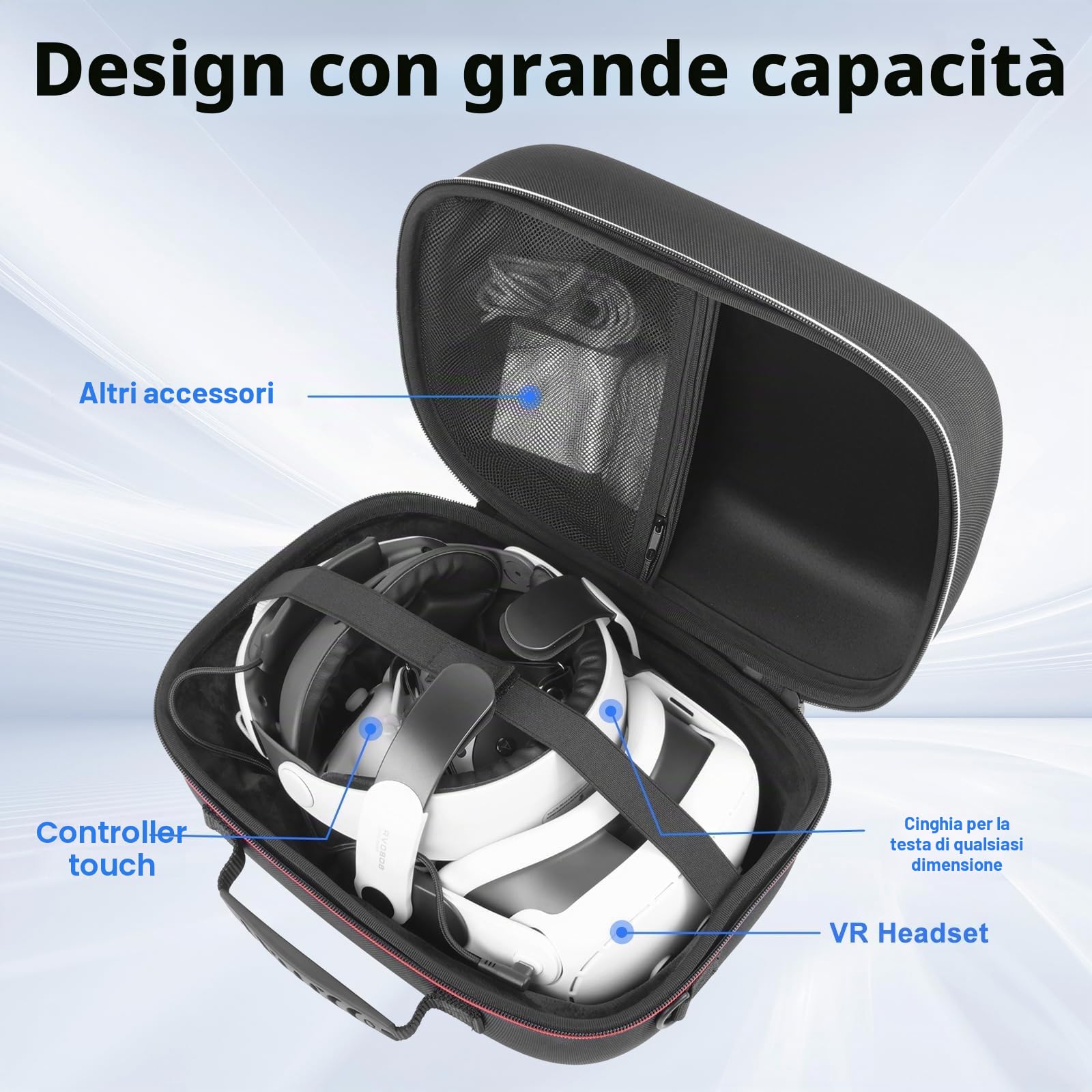 Arvok Custodia da Trasporto per Meta Quest 3 /Quest 2, Custodia Grande Fodera Morbida per Oculus Quest 3 & 2 Accessori, Borsa Protettiva per Cuffie VR con Guscio Rigido per Viaggio e Stoccaggio