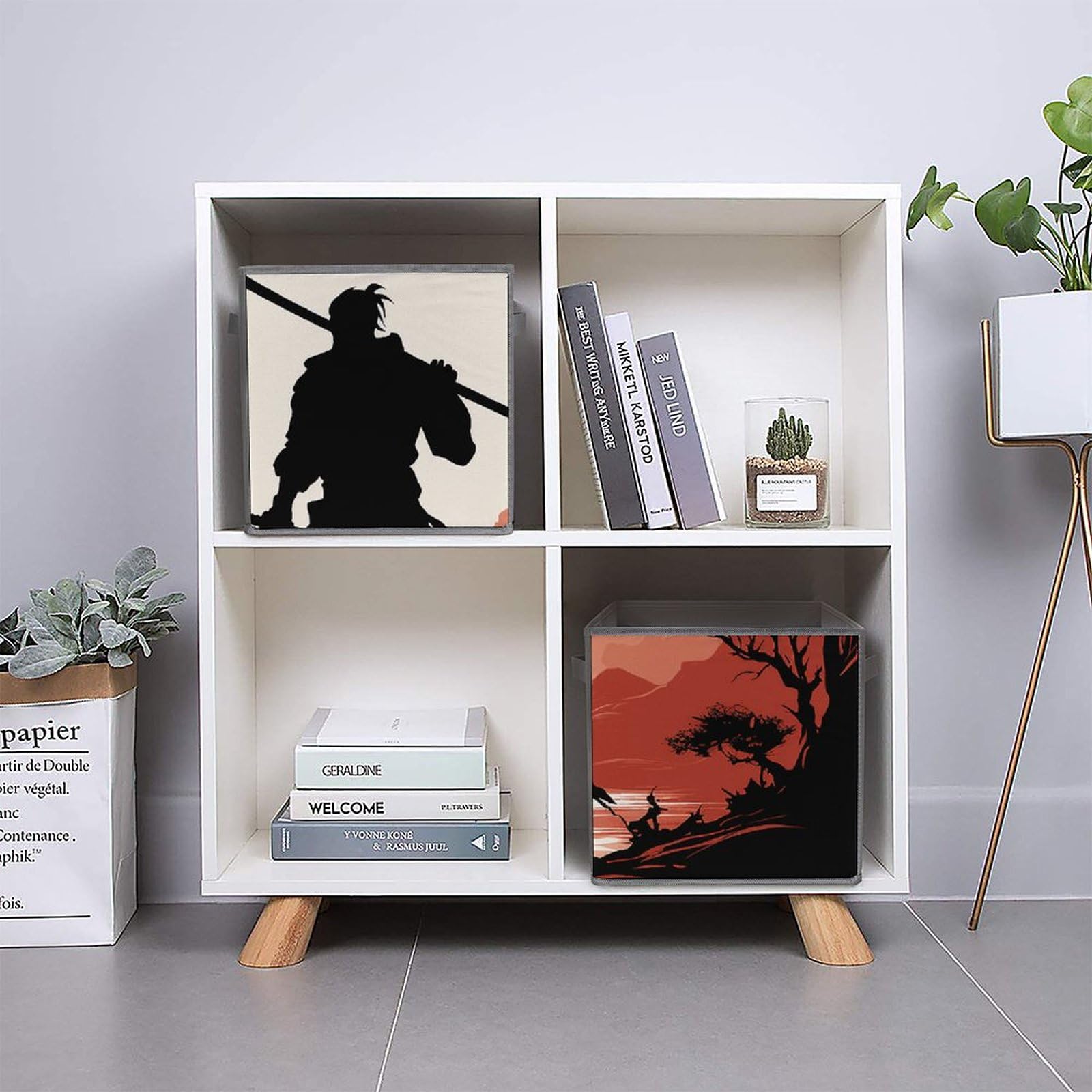 6er-Pack Aufbewahrungsboxen, 27,9 cm, Samurai-bedruckte Würfel-Aufbewahrungsbox, faltbarer Stoff-Aufbewahrungskorb mit Griffen für die Organisation zu Hause, geeignet für Kleiderschrank