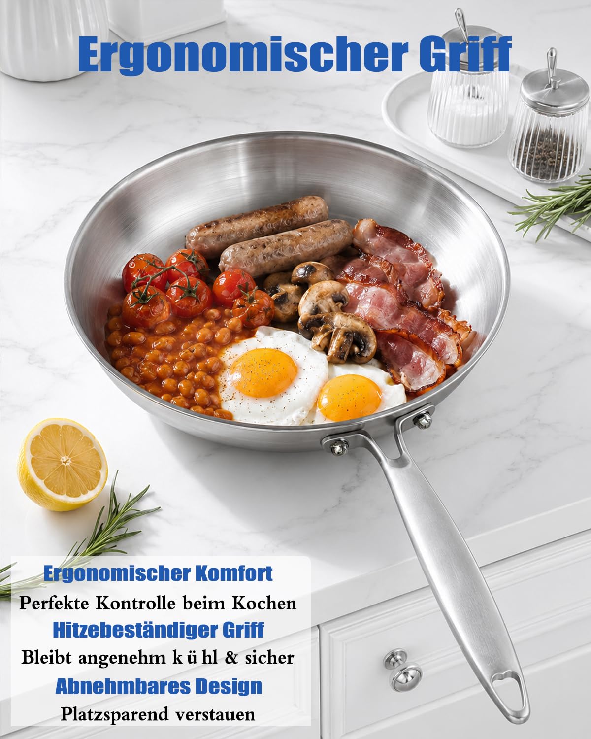 Edelstahlpfannen Set 3-teilig, Pfannen Induktion Ø 20+26+30 cm