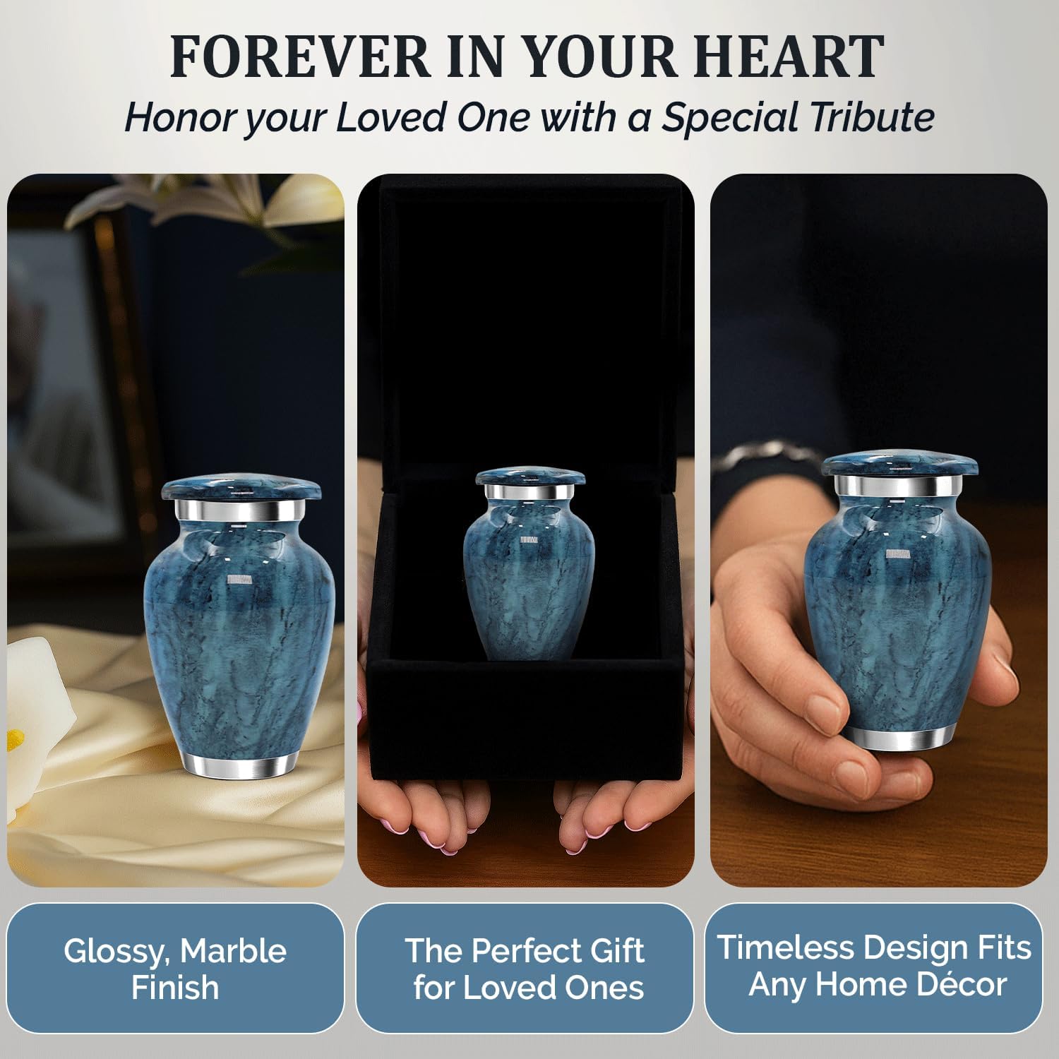 Small Urn for Ashes Male & Female – Mini Cremation Urns for Human Ashes Keepsake – Little Miniature Ash Urn for Mom & Dad – Tiny Decorative Memorial Keepsake for Loved Ones (Arctic Blue, Small)
