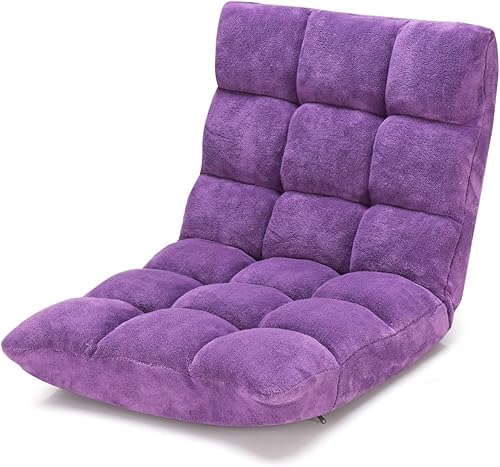 KOMFOTT Silla de suelo, silla de suelo ajustable de 14 posiciones con soporte trasero, silla plegable acolchada para juegos para leer, jugar,